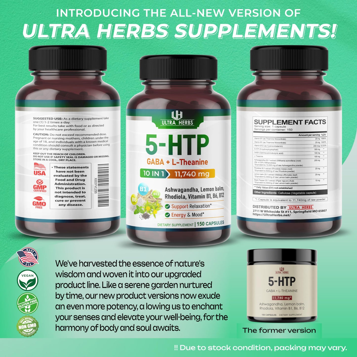 5-HTP Supplement 11,740mg 10 in 1 with GABA, L-Theanine, Ashwagandha, Rhodiola ULTRA HERBSUS supplements