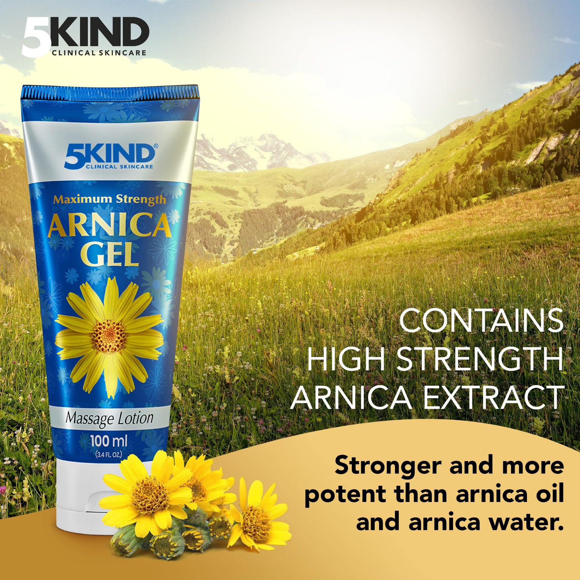 5kind Maximum Strength Arnica Bruise Gel 3.4 Fl Oz - Arnica Gel for Bruising and Swelling - Arnica Montana Gel with High Concentration Extract - Non-Greasy Formula 5kind clinical skincareAu supplements