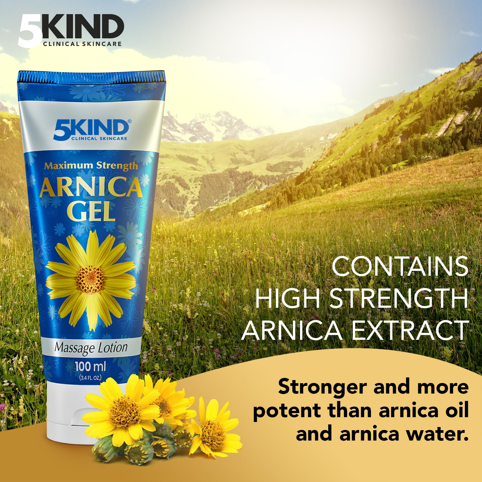 5kind Maximum Strength Arnica Bruise Gel 3.4 Fl Oz - Arnica Gel for Bruising and Swelling - Arnica Montana Gel with High Concentration Extract - Non-Greasy Formula 5kind clinical skincareAu supplements