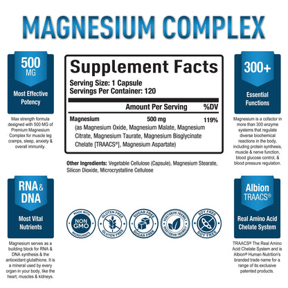 Magnesium Complex Supplement - Magnesium Citrate, Malate, Taurate, Oxide Purely OptimalUS supplements