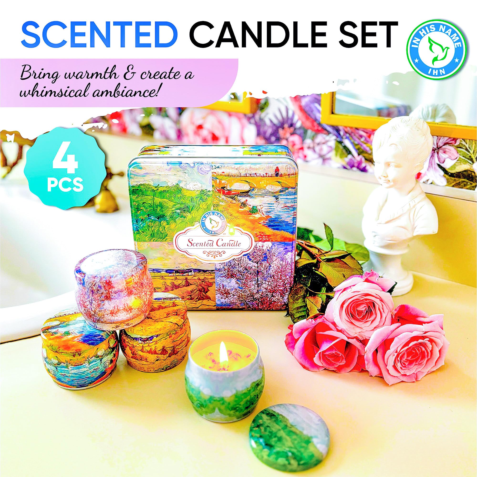 Scented Candles Gift for Women, 4 Pack, Reusable Tin Box, Luxury Candles for Home In His NameAu supplements