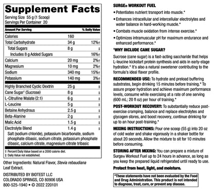 Biotest Surge Workout Nutrition - 25 g Highly Branched Cyclic Dextrin, 6.5 g Citrulline BiotestUS supplements