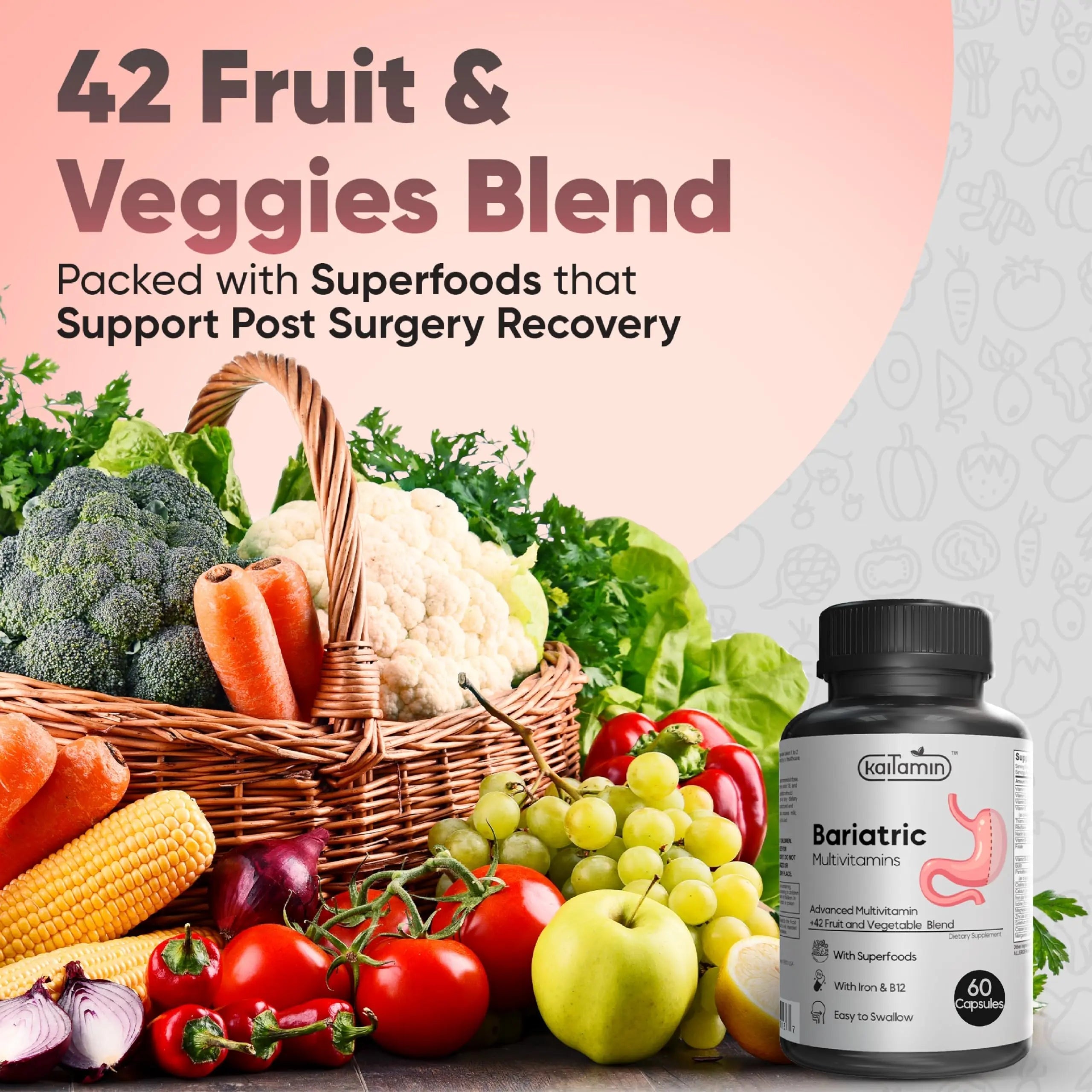 Bariatric Multivitamin with Iron - Easy-to-Swallow Capsule for Post Bariatric Surgery - Post Sleeve and Post Bypass KaitaminAu supplements