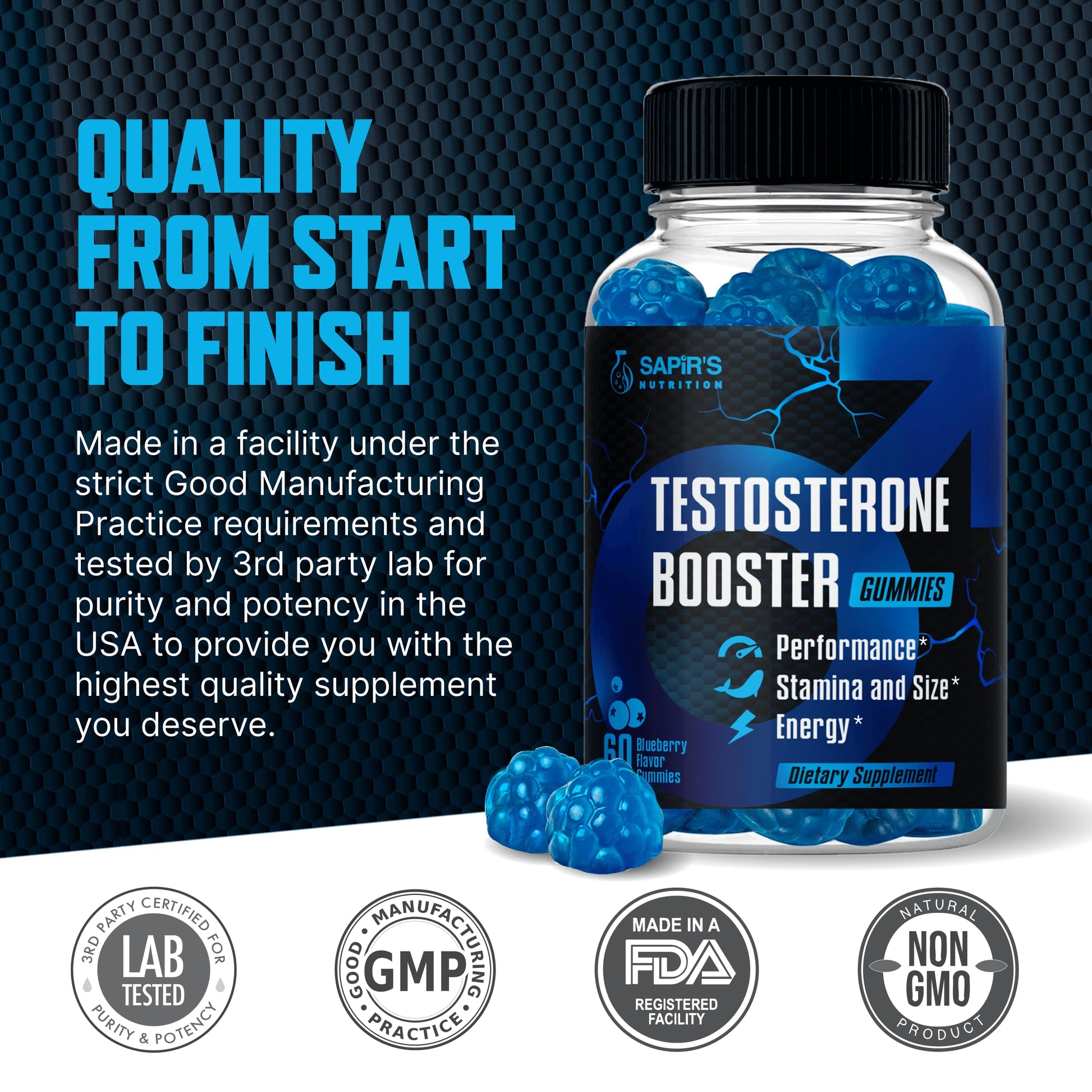 Testosterone Booster Gummies, Male Enhancing Supplement, Add 2 in” Enlargement Gummies for Men , Male Enhancement Chews Energy, Strength, Stamina, Endurance, Performance, Natural Blue Berry Chews Sapir's NutritionAu supplements