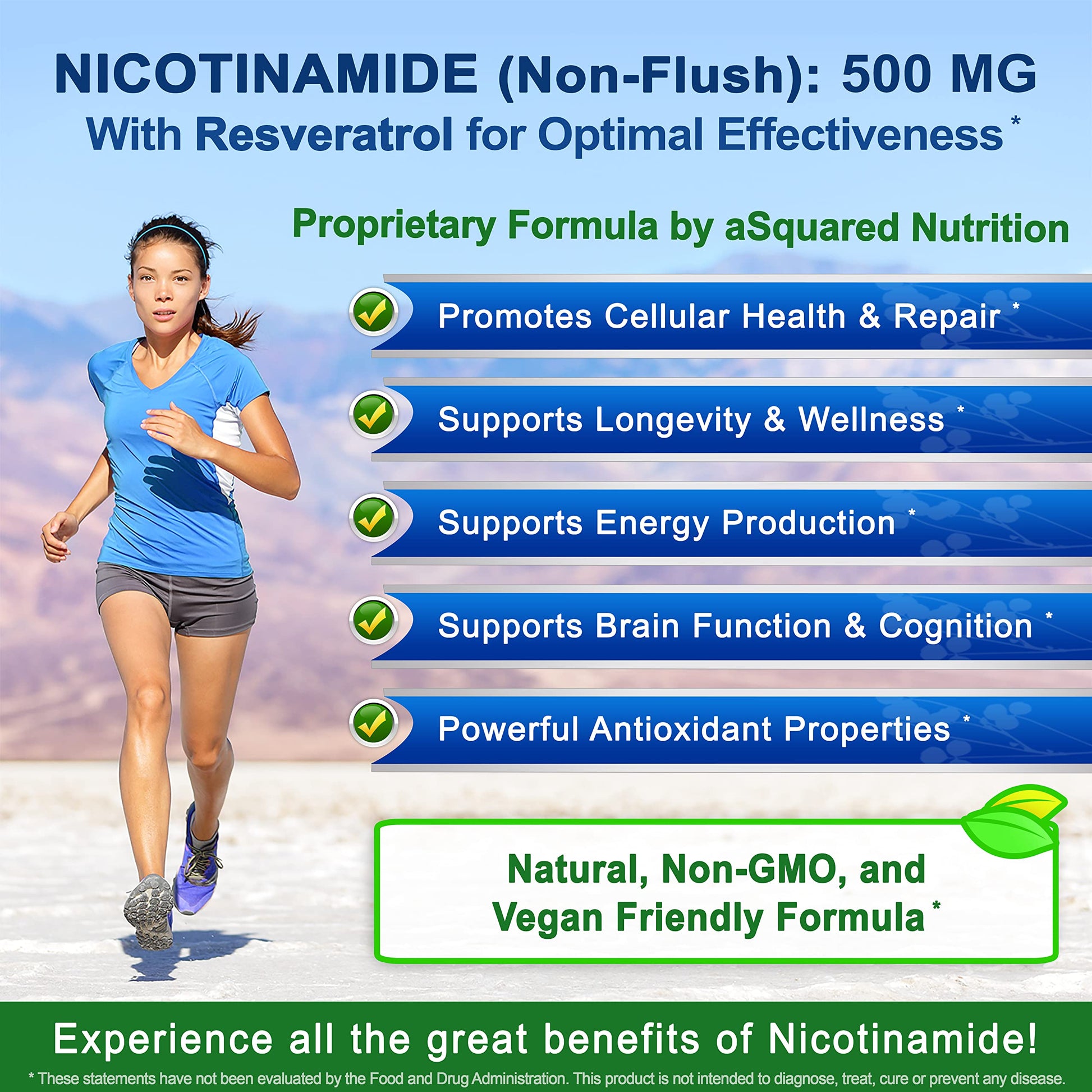 aSquared Nutrition Nicotinamide with Resveratrol - 120 Veggie Capsules - Vitamin B3 500mg (Niacinamide Flush Free) - Supplement Pills to Support NAD, Skin Cell Health & Energy aSquared NutritionAu supplements