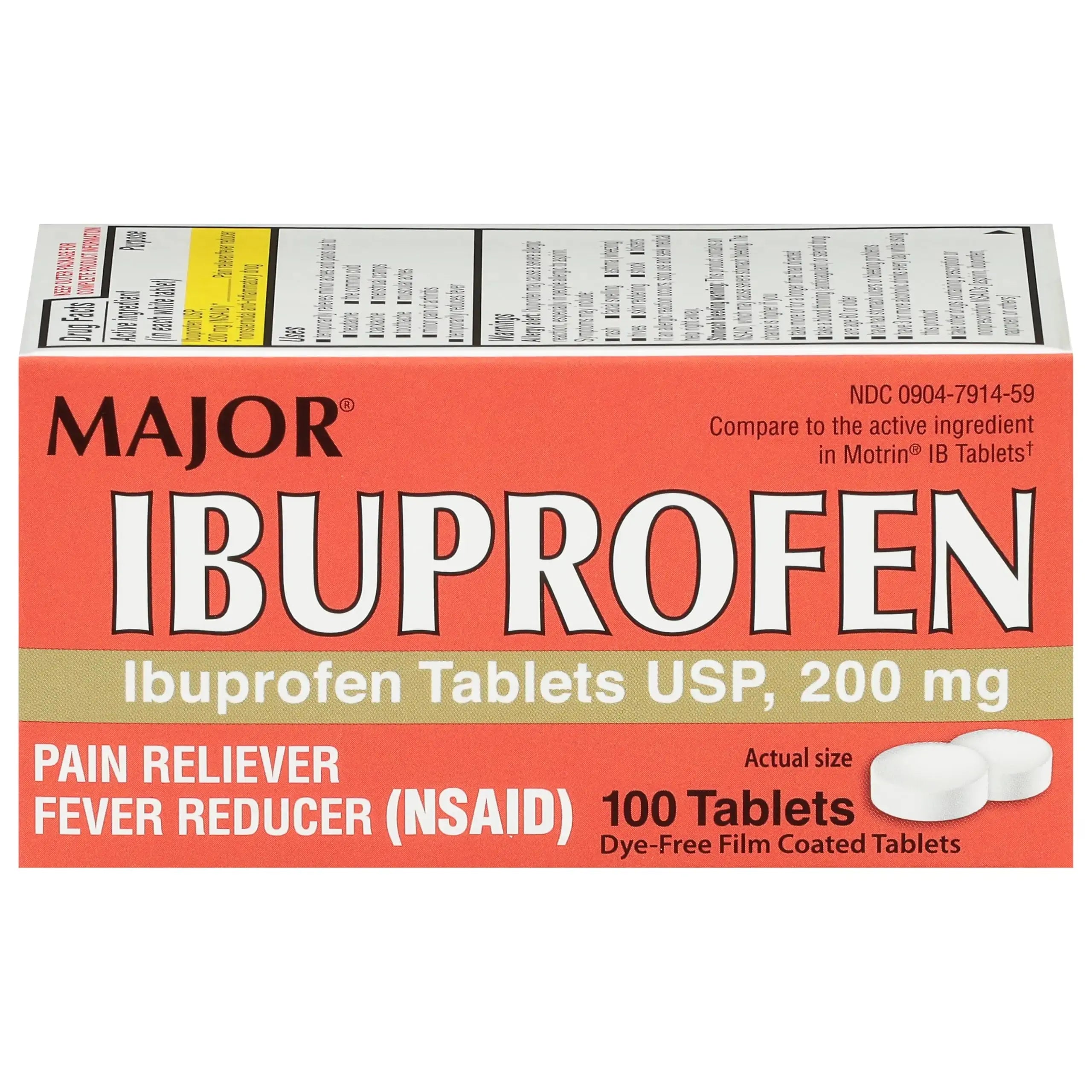 MAJOR Dye-Free Ibuprofen Tablets 200 mg - Helps Temporarily Reduce Fevers - Offers Pain Relief - 100 Tablets (1-Pack) MAJORAu supplements
