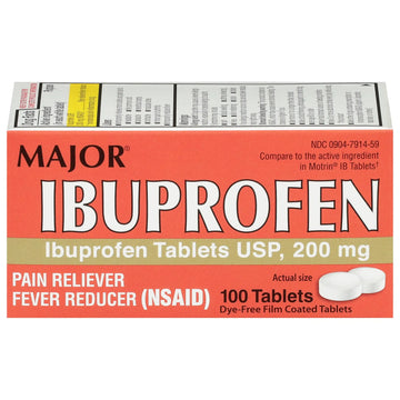 MAJOR Dye-Free Ibuprofen Tablets 200 mg - Helps Temporarily Reduce Fevers - Offers Pain Relief - 100 Tablets (1-Pack) MAJORAu supplements