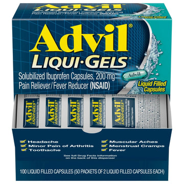 Advil Liqui-Gels Pain Reliever and Fever Reducer, Pain Medicine for Adults with Ibuprofen 200mg for Headache, Backache, Menstrual Pain and Joint Pain Relief - 50x2 Liquid Filled Capsules AdvilAu supplements
