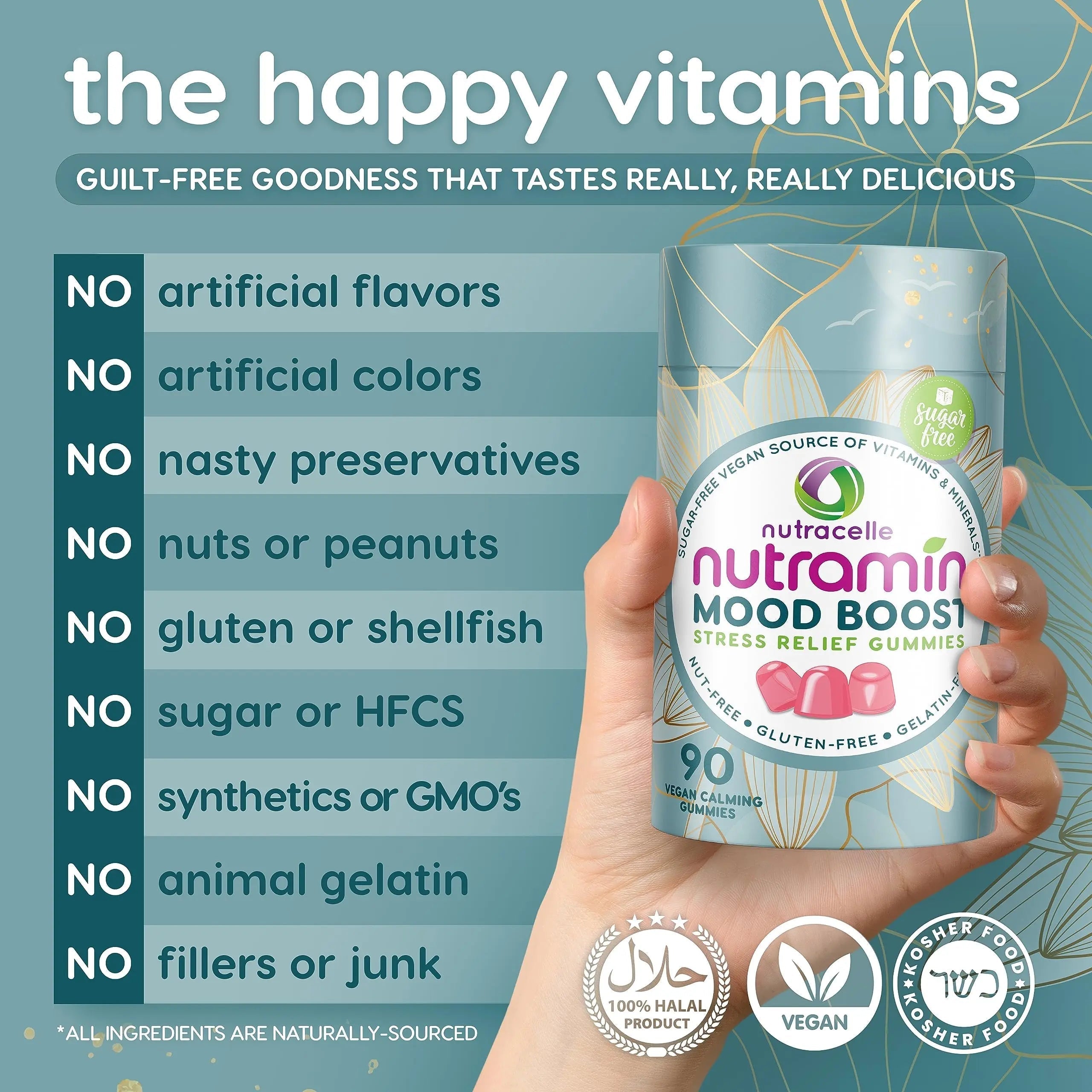 NUTRAMIN Mood Boost Multivitamin Gummy - Delicious & Yummy Anti-Stress Magnesium Ashwagandha Gummies + B Complex Vitamins for Focus and Calm NutracelleAu supplements