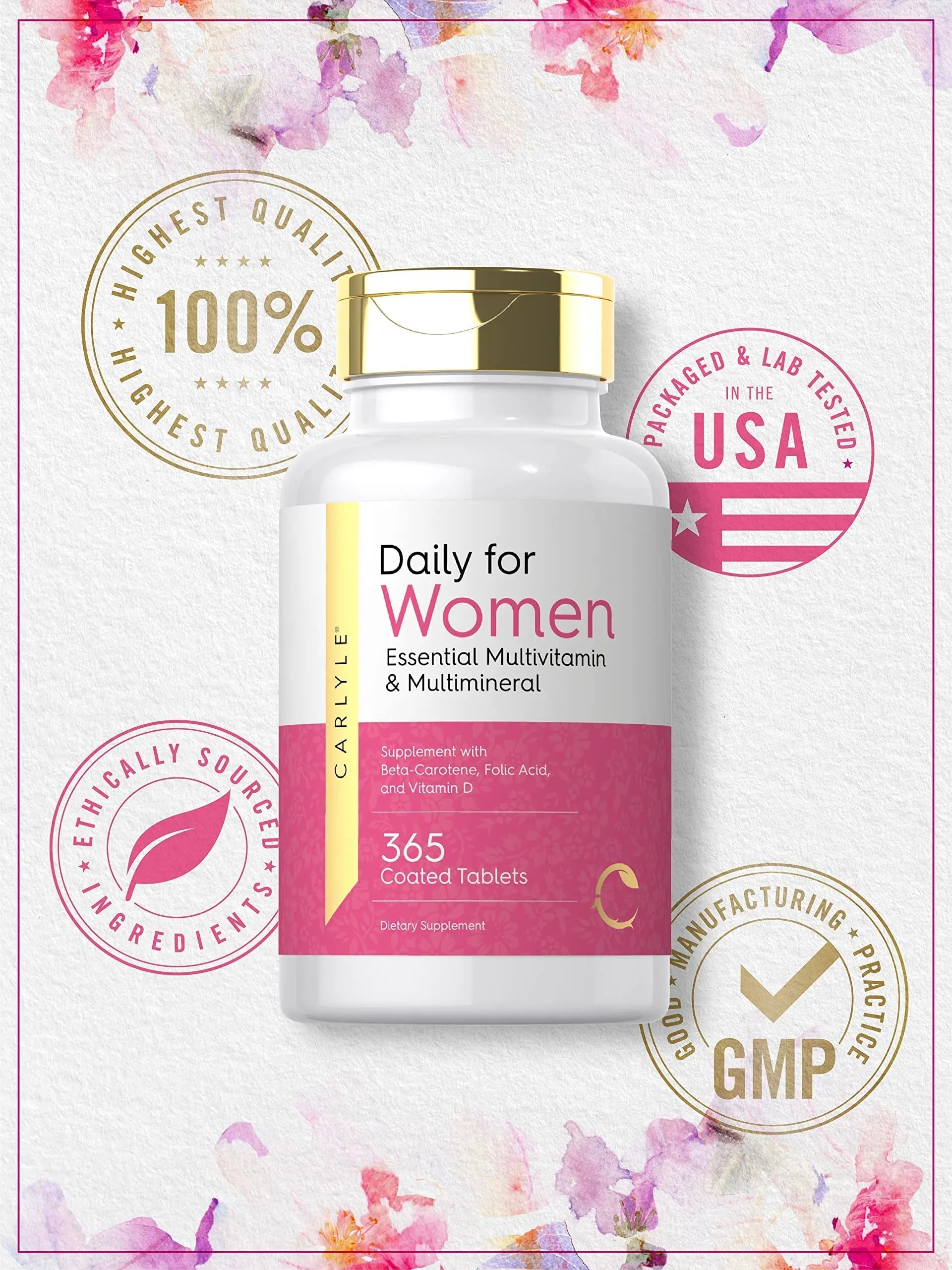 Carlyle Women's Daily Multivitamin and Multimineral Supplement | 365 Tablets | Beta-Carotene, Folic Acid and Vitamin D | Non-GMO, Gluten Free Pills CarlyleAu supplements