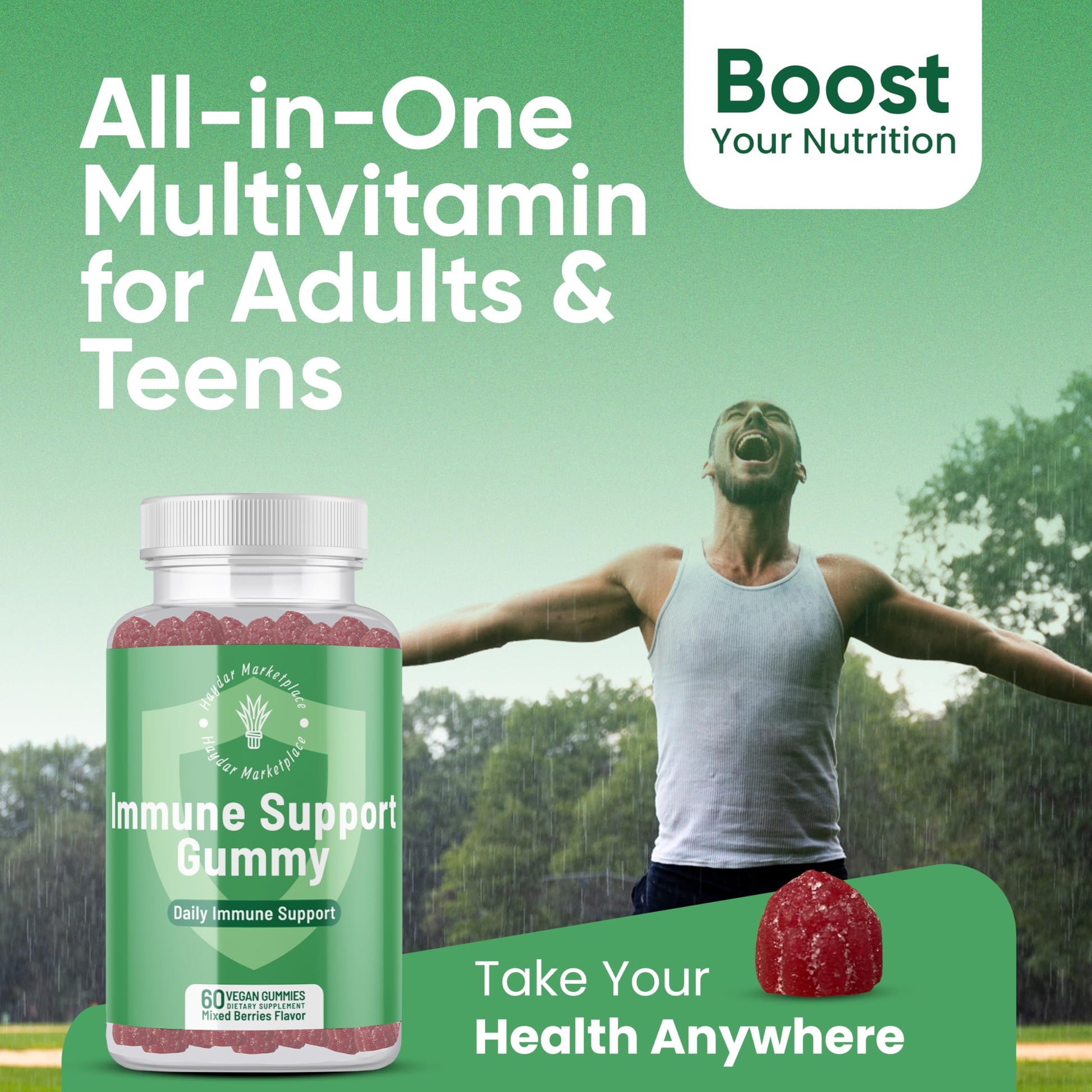 Haydar Marketplace Immune Boosters for Adults - Vegan Immune Support Gummies with Vitamins C & D, Zinc, Magnesium, Probiotics Haydar MarketplaceUS supplements