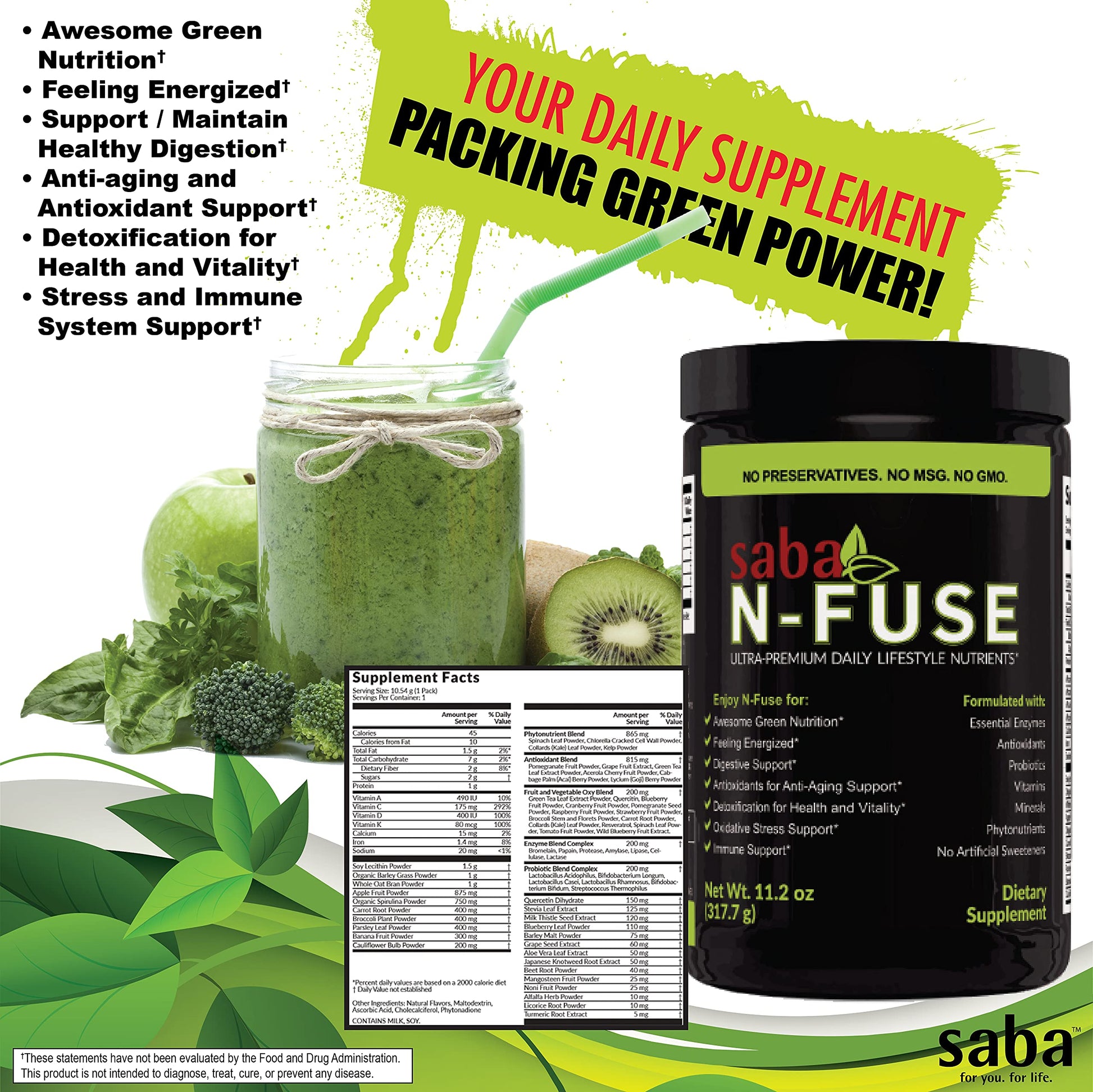 Saba N-Fuse-Whole Food Daily Nutrition,-Phytonutrients, Pre and Probiotics, Enzymes SabaAu supplements
