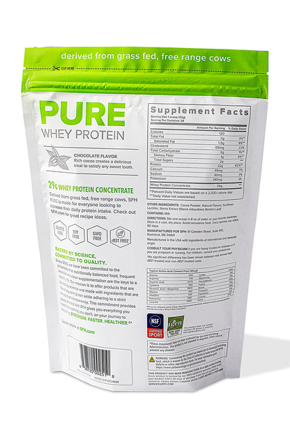 SFH Pure Whey Protein Powder (Chocolate) Best Tasting 100% Grass Fed Whey SFHUS supplements