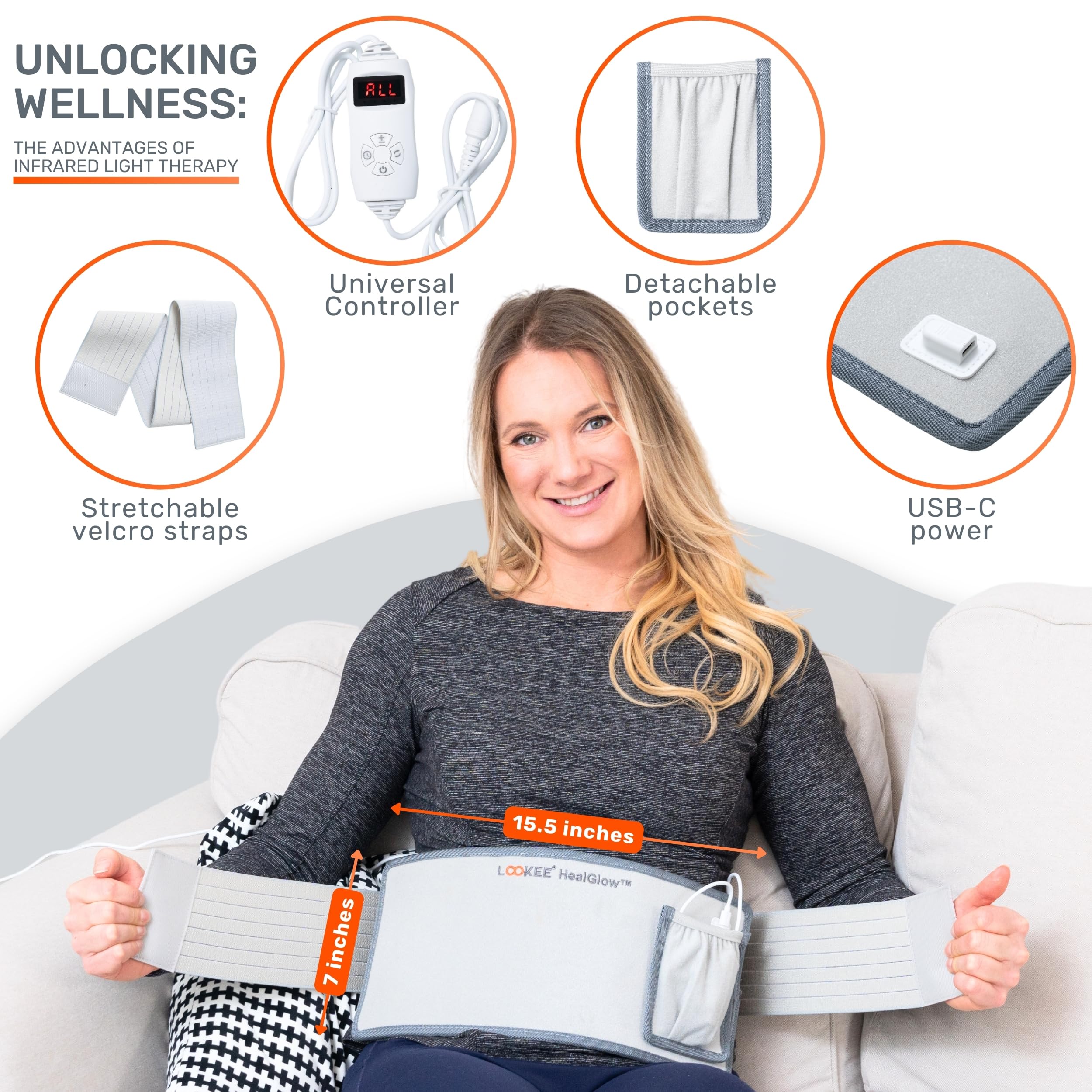LOOKEE HealGlow Pro Medical Infrared & Red-Light Therapy Belt - LED Technology - 60W Powerful LOOKEEAu supplements
