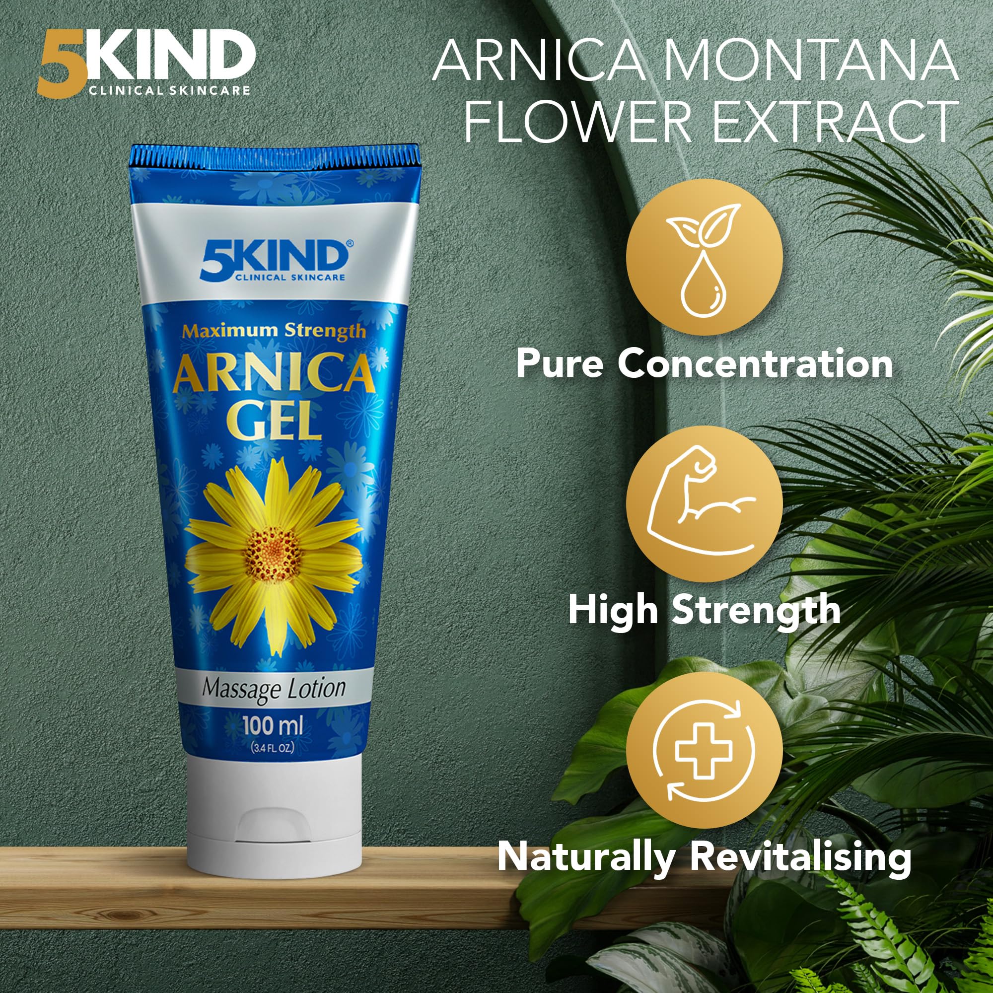 5kind Maximum Strength Arnica Bruise Gel 3.4 Fl Oz - Arnica Gel for Bruising and Swelling - Arnica Montana Gel with High Concentration Extract - Non-Greasy Formula 5kind clinical skincareAu supplements
