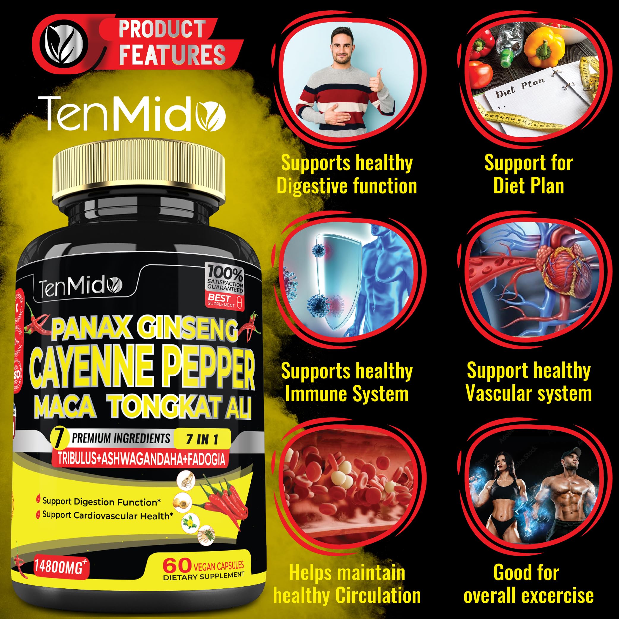 2 Packs 60 Caps 14800mg - Cayenne Pepper Supplements Extract Capsules - Tongkat Ali TenmidoAu supplements