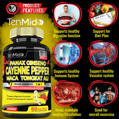 2 Packs 60 Caps 14800mg - Cayenne Pepper Supplements Extract Capsules - Tongkat Ali TenmidoUS supplements