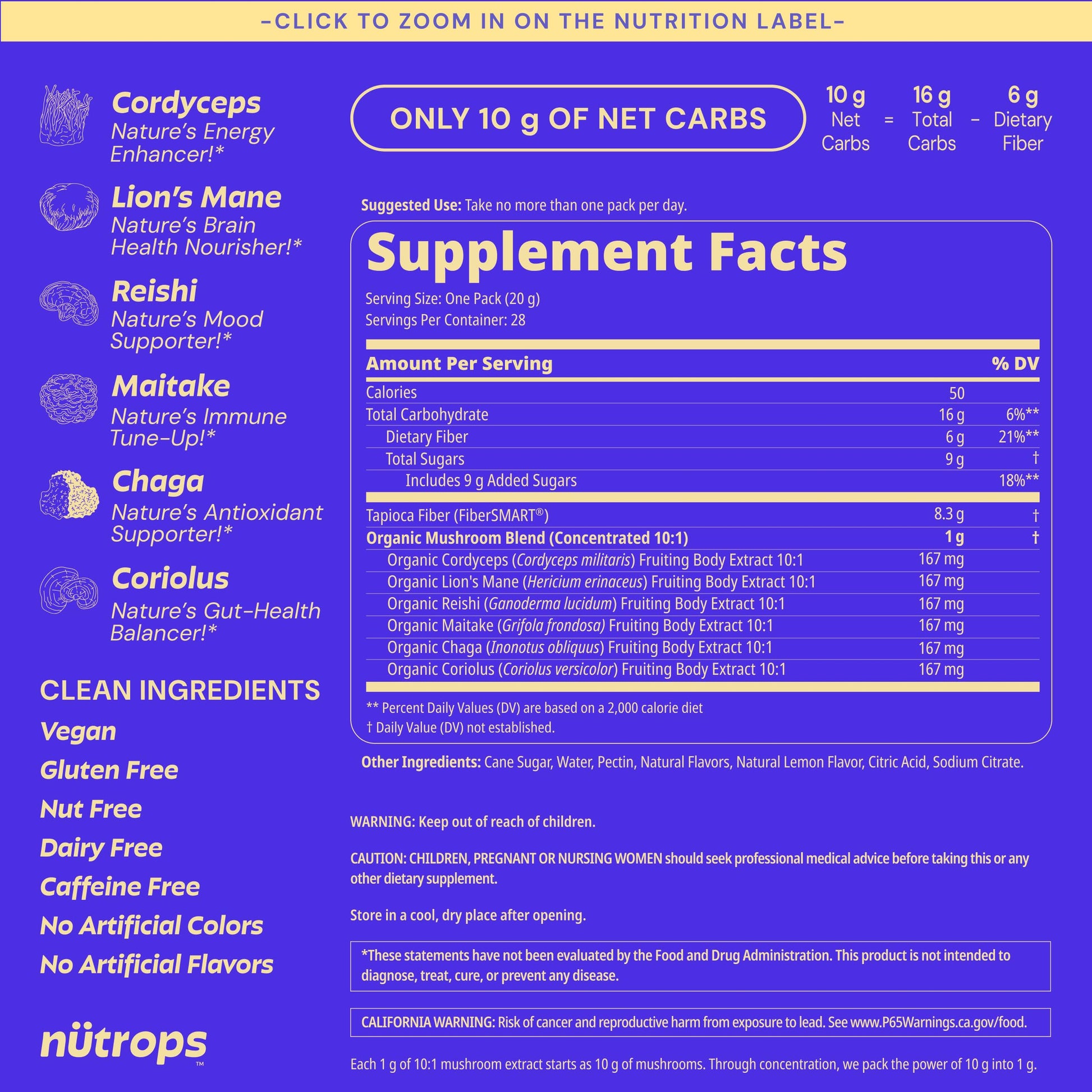 Nutrops Lions Mane Mushroom Gummies for adults, Functional Nootropics, Herbal Brain Supplement for Energy, Brain Health, Cognitive, Memory & Focus, Reishi, Chaga, Cordyceps, Coriolus, 28 daily Packs GrünsAu supplements