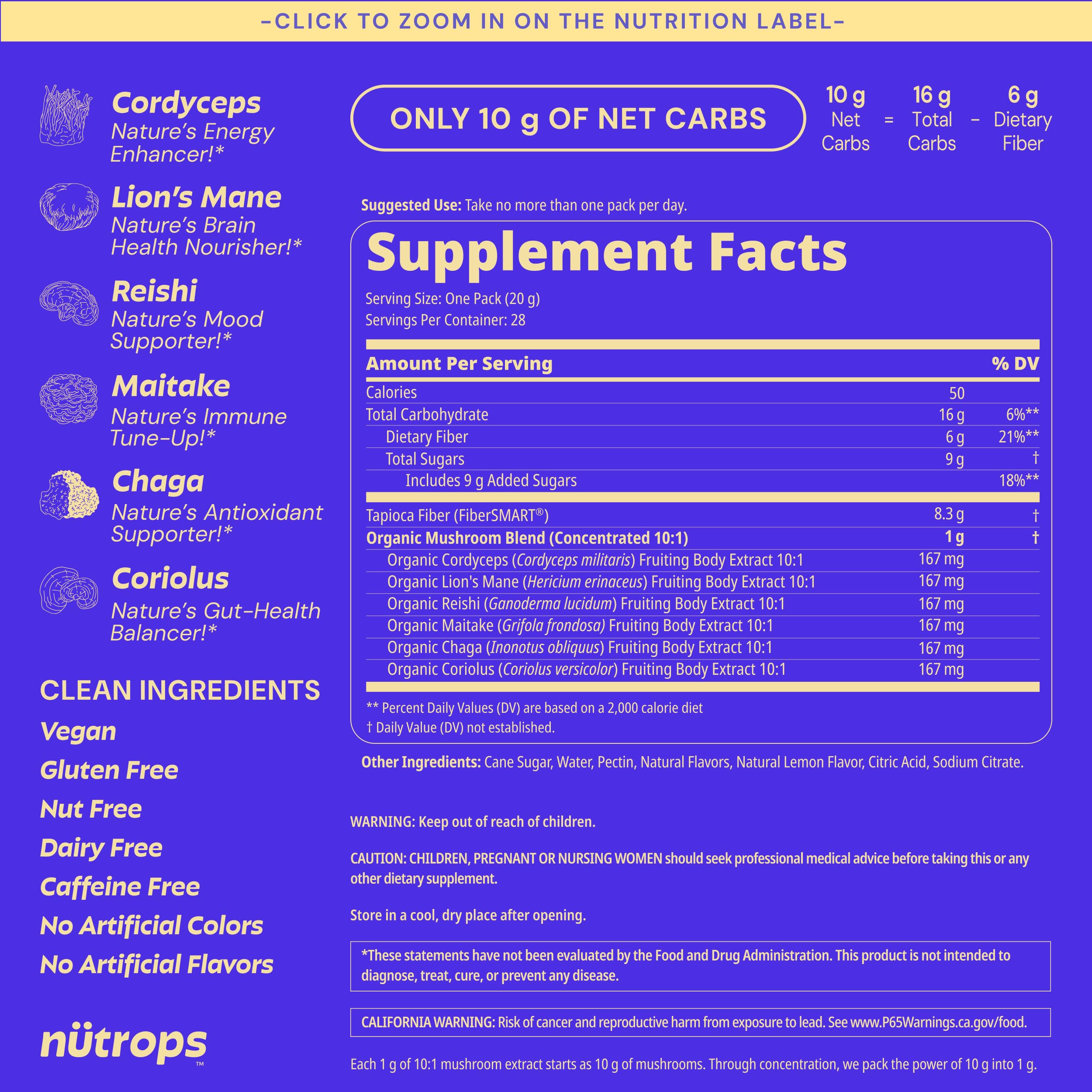 Nutrops Lions Mane Mushroom Gummies for adults, Functional Nootropics, Herbal Brain Supplement for Energy, Brain Health, Cognitive, Memory & Focus, Reishi, Chaga, Cordyceps, Coriolus, 28 daily Packs GrünsAu supplements