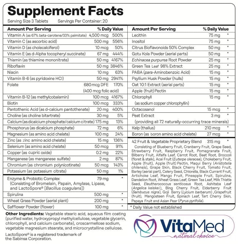 Vita Forte Vegan Multivitamin with Probiotics, Digestive Enzymes & 42 Fruits & Vegetables – Halal Certified VitaMedAu supplements