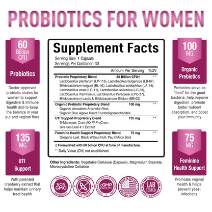 Premium Probiotics for Women - 60 Billion CFU, Dr. Formulated Prebiotics & Probiotics Purely OptimalUS supplements