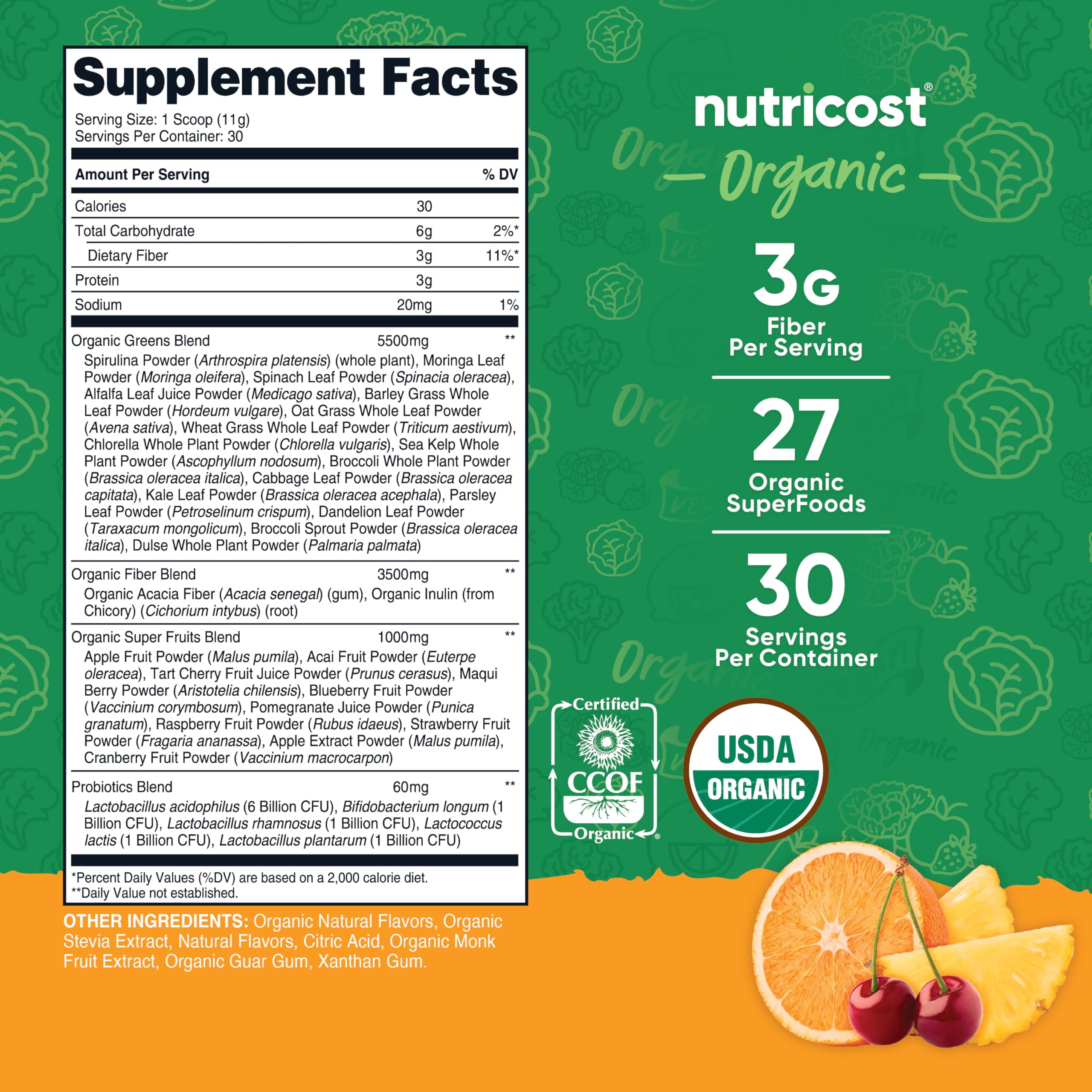 Nutricost Organic Super Greens Powder (30 Servings) Orange Sunrise Flavor - Superfood Supplement Drink Mix NutricostAu supplements
