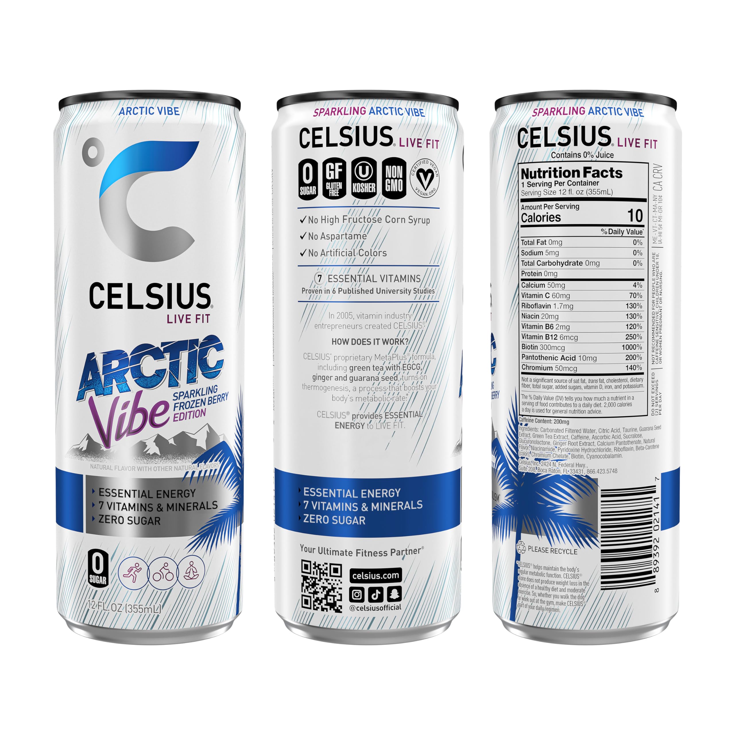 CELSIUS Arctic Vibe Sparkling Frozen Berry, Functional Essential Energy Drink, 12 Fl Oz CELSIUSUS supplements