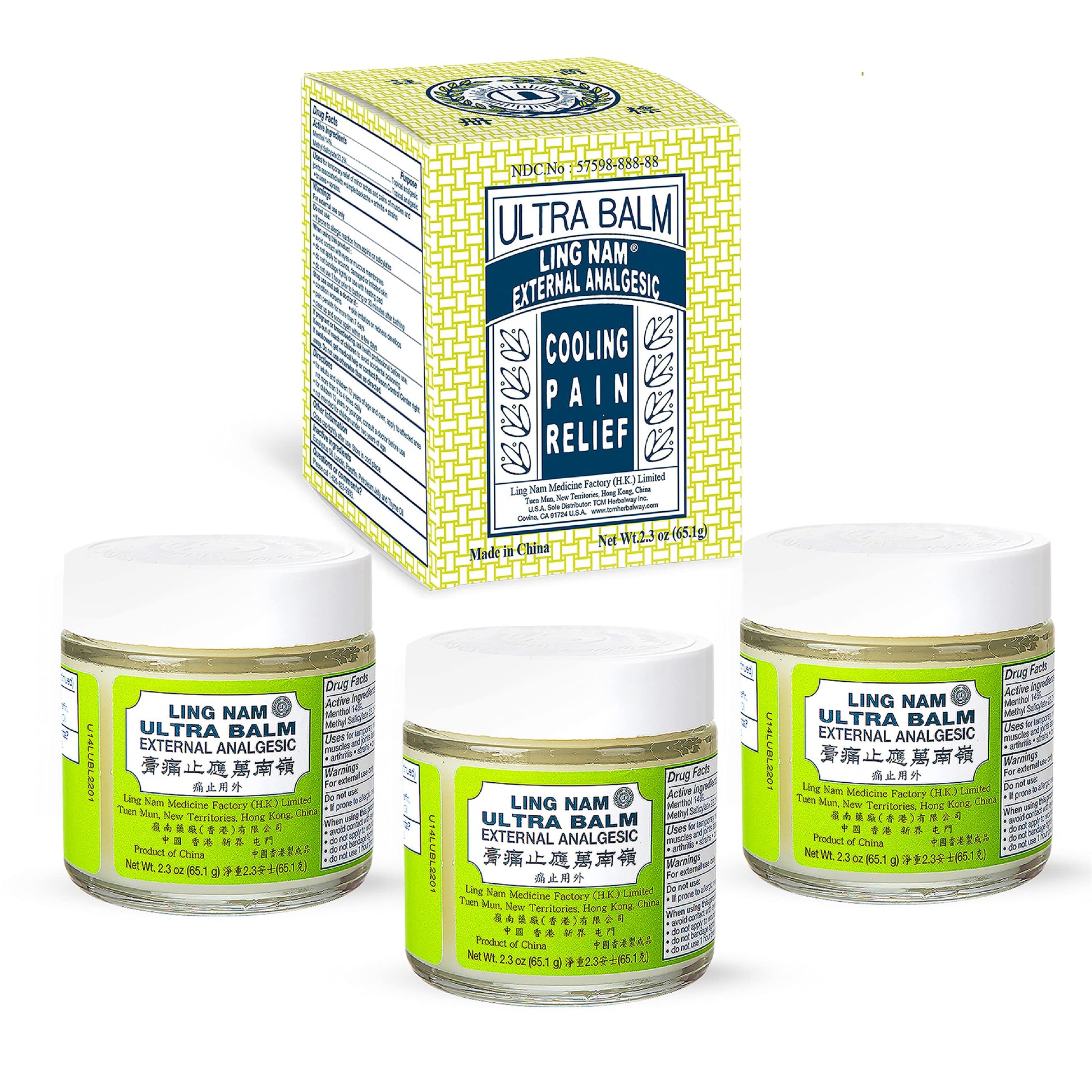 Ling Nam Ultra Balm External Analgesic, for Cooling Pain Relief Simple Backache Arthritis Strains Bruises Sprain, Muscle Pain, Muscle Soreness, 2.3oz (Pack of 3) Ling NamAu supplements