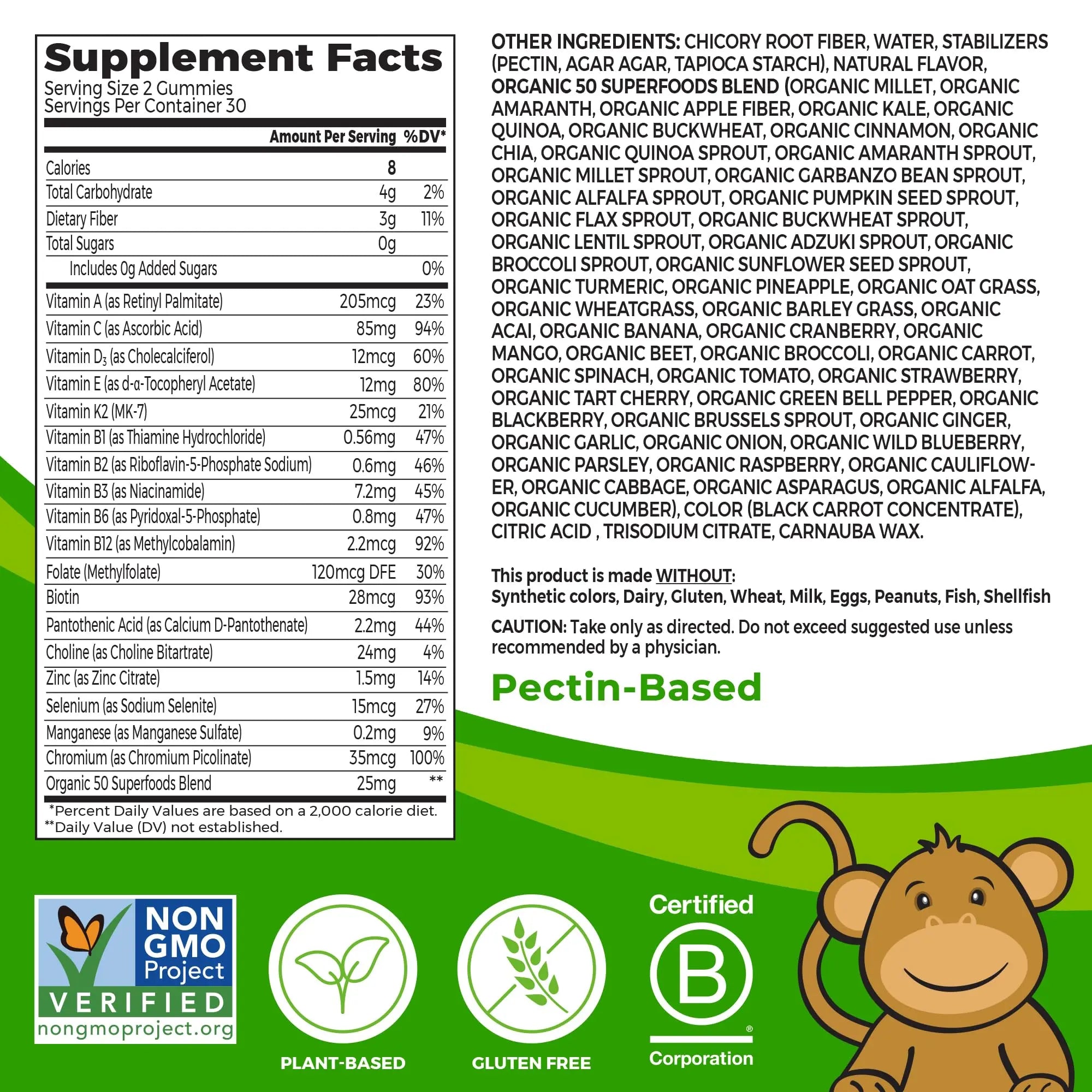 Orgain Kids Sugar Free Multivitamin Gummies, Vegan & Plant Based, 50 Superfoods, 15 Vitamins and Minerals, Immune Support and 3g of Fiber OrgainAu supplements