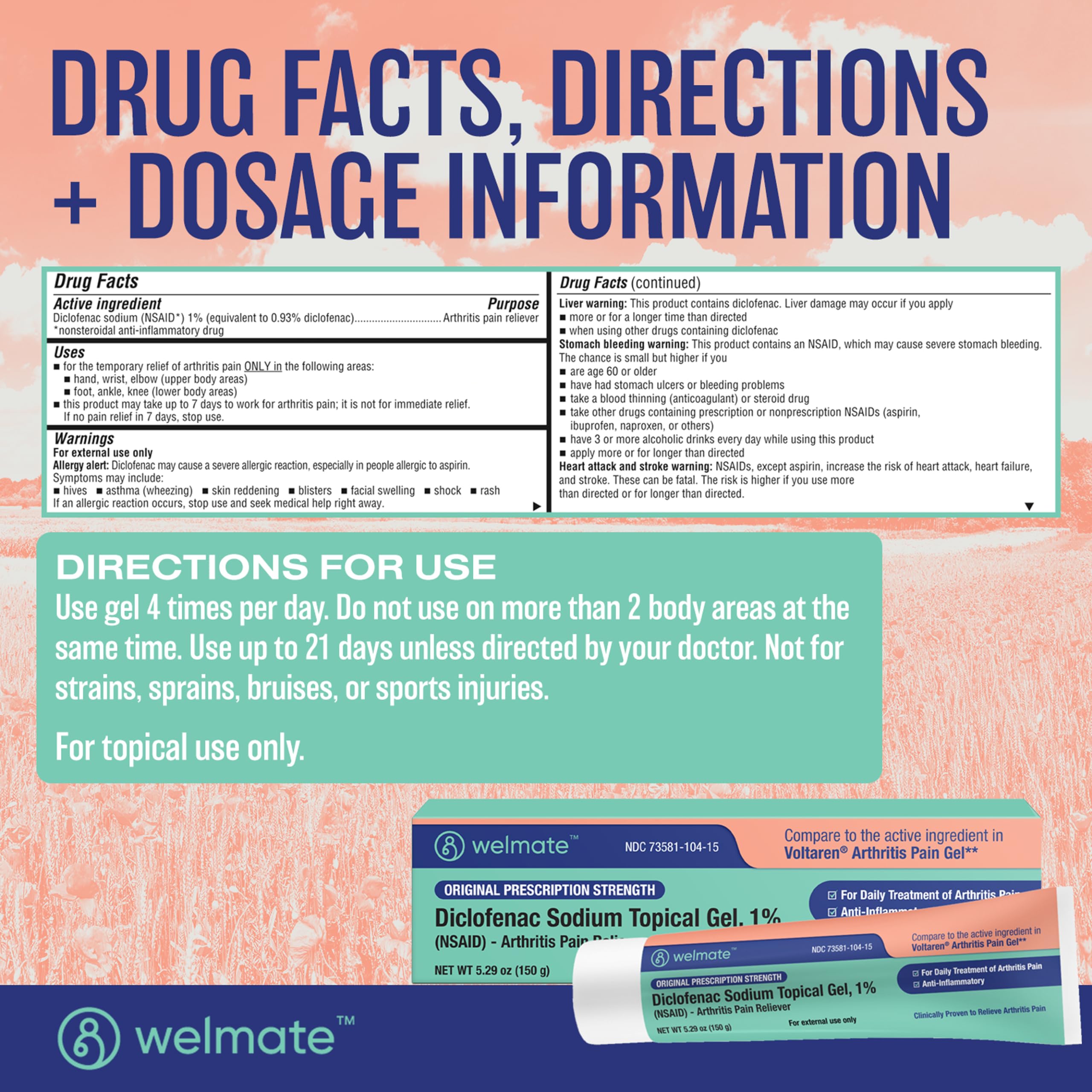 WELMATE - Arthritis Pain Reliever - Diclofenac Sodium Topical Gel 1% - Arthritis Relief - Pain Relief Cream/Gel - Mobility Aids - 5.29 oz - 3 Pack WELMATEAu supplements
