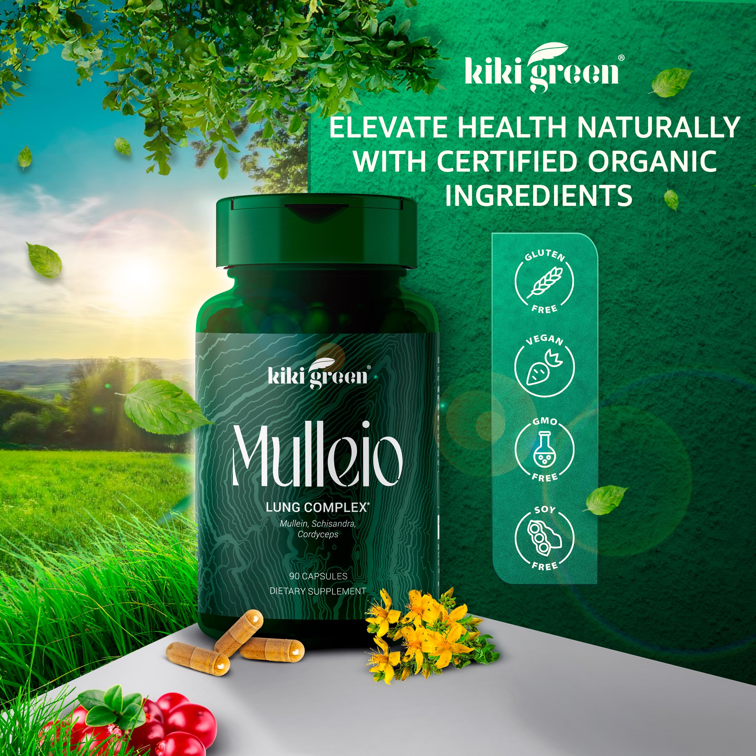 KIKI Green MULLEIO Lung Health Capsules: Herbal Supplement for Lung Cleanse, Better KIKI GreenUS supplements