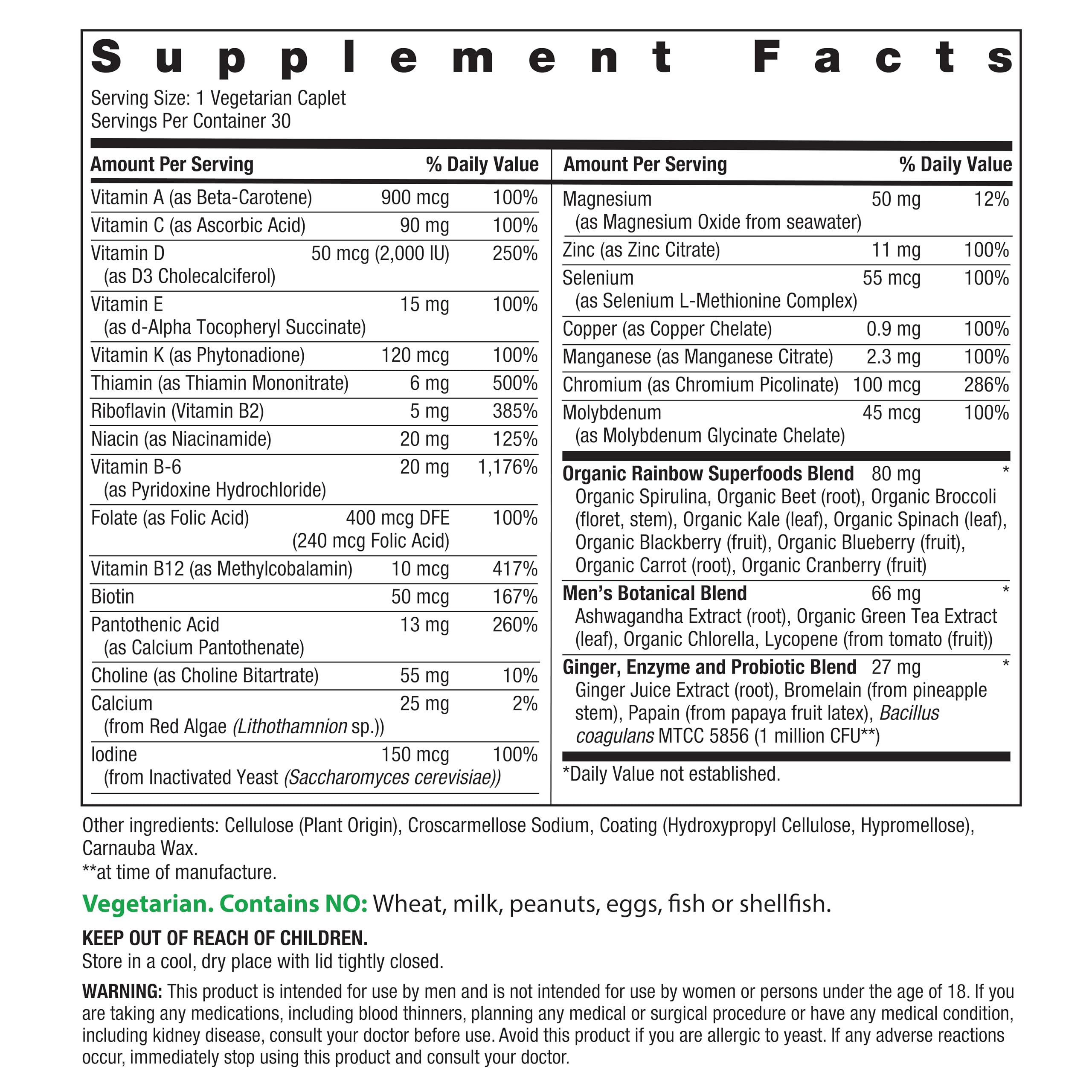 Rainbow Light Mens Multivitamin One + | 30 Caplets | Real Food Nutrients, Digestive Enzymes & Probiotics Rainbow LightAu supplements