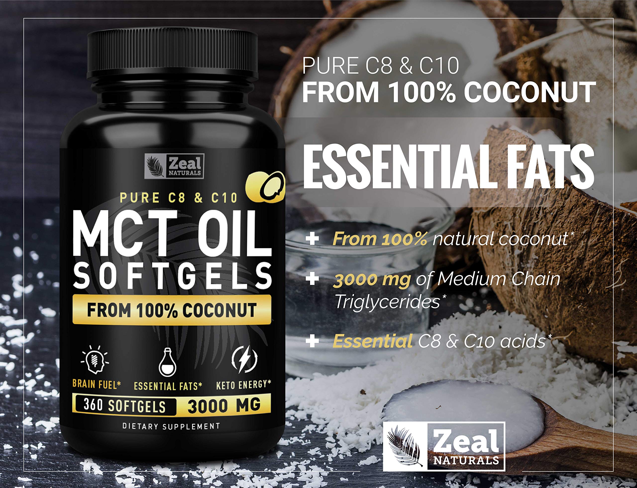 Pure MCT Oil Capsules (360 Softgels | 3000mg) 4 Month Supply Keto Pills w Unrefined Coconut Zeal NaturalsAu supplements