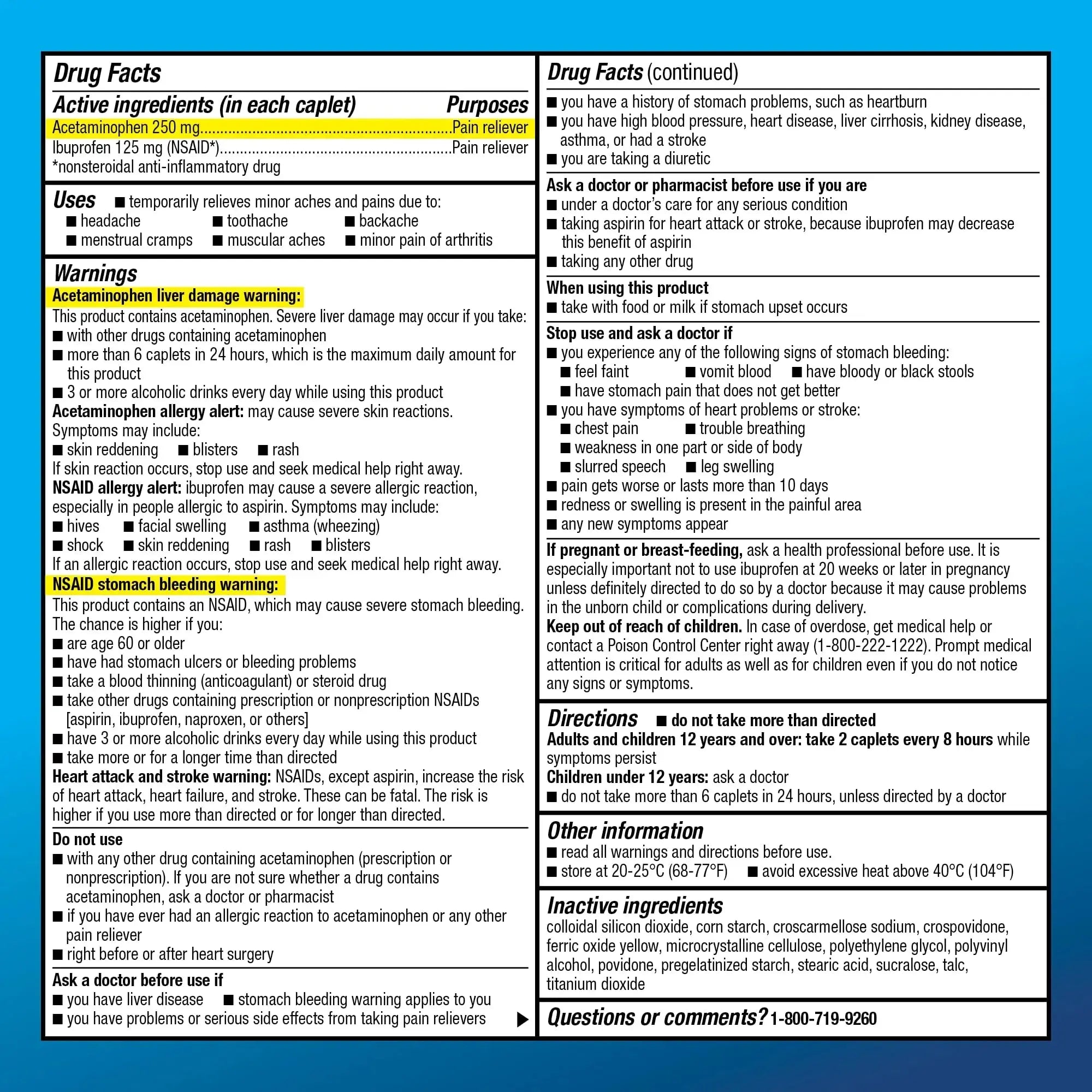Amazon Basic Care Dual Action Acetaminophen 250 mg and Ibuprofen (NSAID) 125 mg Tablets, Pain Reliever for Headache, Backache, Menstrual Pain, Arthritis Pain Relief, 216 Count Amazon Basic CareAu supplements