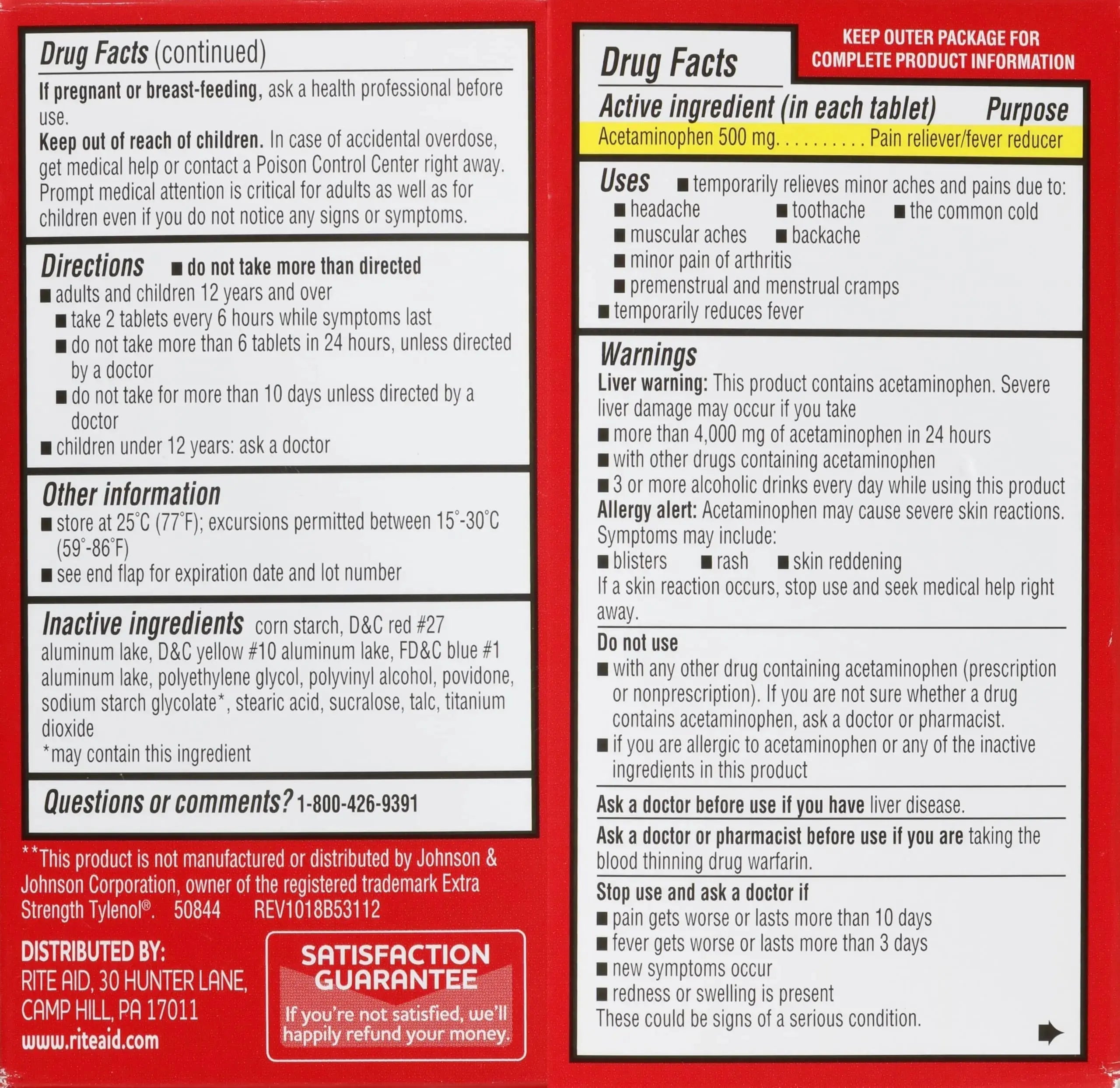 Rite Aid Extra Strength Acetaminophen Easy Tabs Tablets, 500 mg - 100 Count | Pain Reliever & Fever Reducer | Migraine Relief Products | Joint Pain Relief | Muscle Pain Relief | Menstrual Pain Relief Rite AidAu supplements