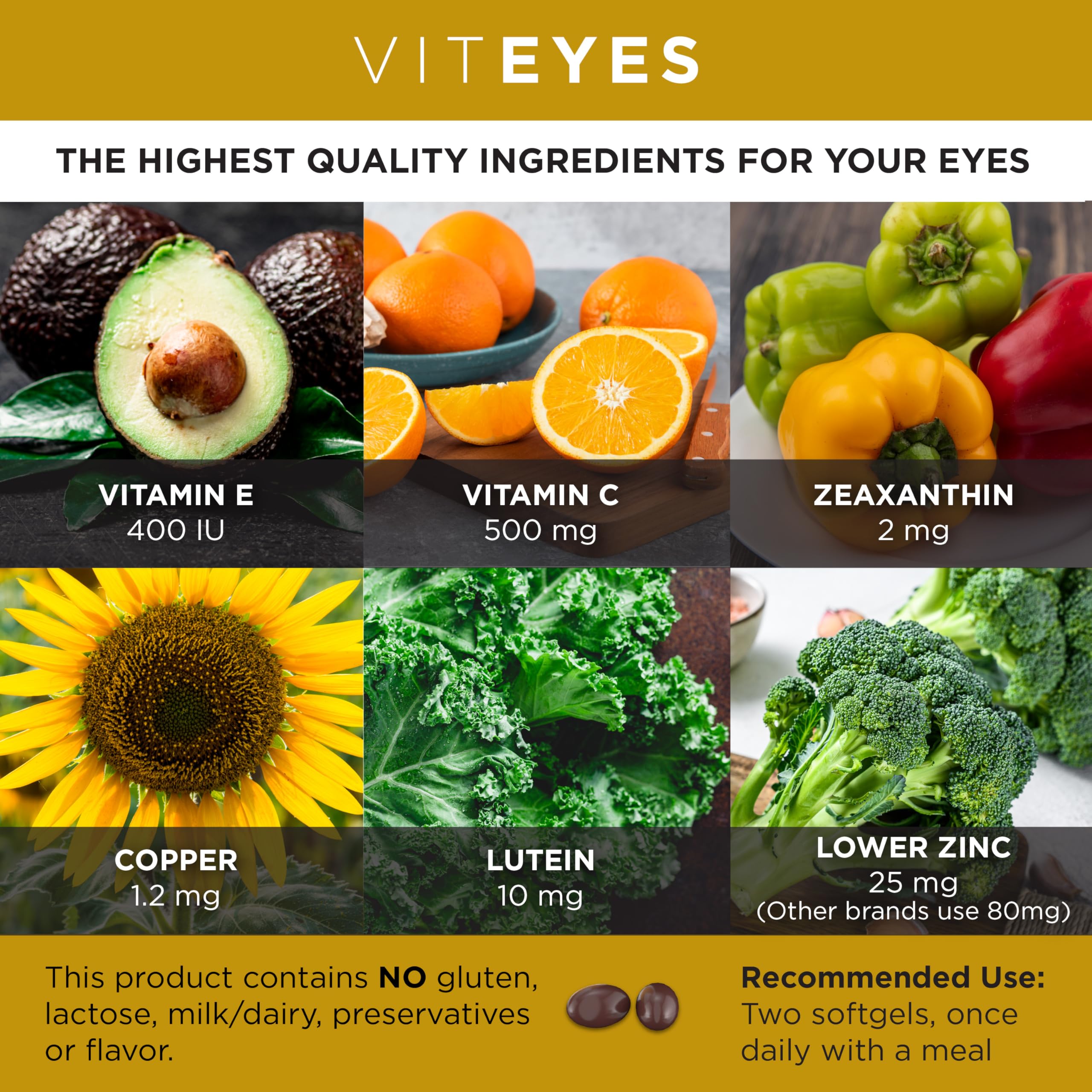 Viteyes AREDS 2 Classic Macular Health Formula Softgels, Eye Health Vitamin to Support Macular Health, Lower Zinc, Eye Vitamins, Macular Vitamins, Beta-Carotene Free, 180 Softgels ViteyesAu supplements