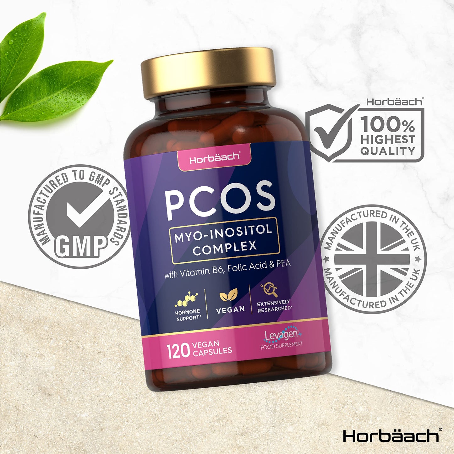Inositol Supplement for PCOS | 120 Vegan Capsules | Myo-Inositol Complex with Folic Acid HorbäachUS supplements