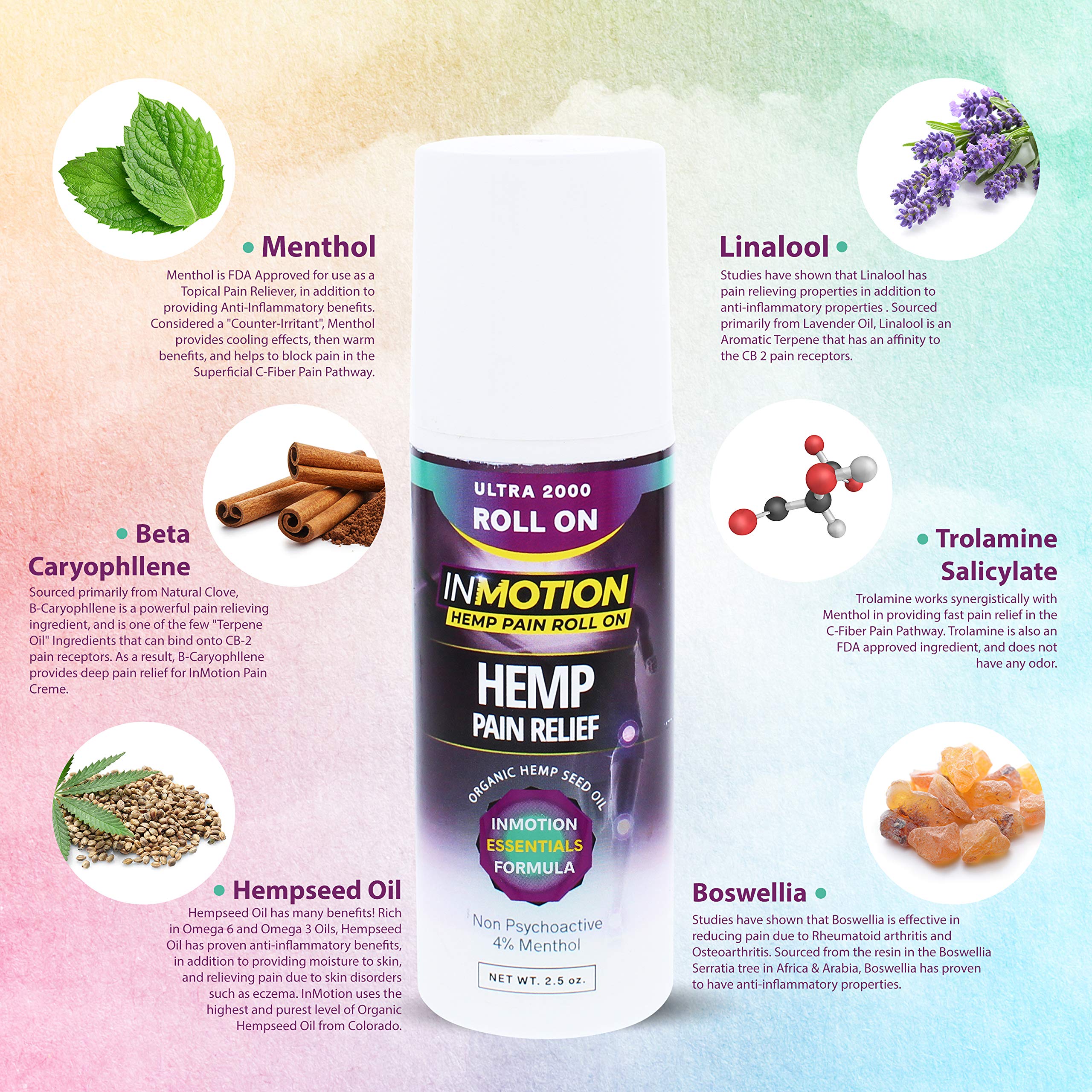 InMotion Hemp Roll On for Pain - 4 Pack Premium Ultra Strength Fast Acting, Long Lasting, Odorless Hemp Oil Roll On Pain Reliever for Joint, Muscle, & Back (4) InMotion HempAu supplements