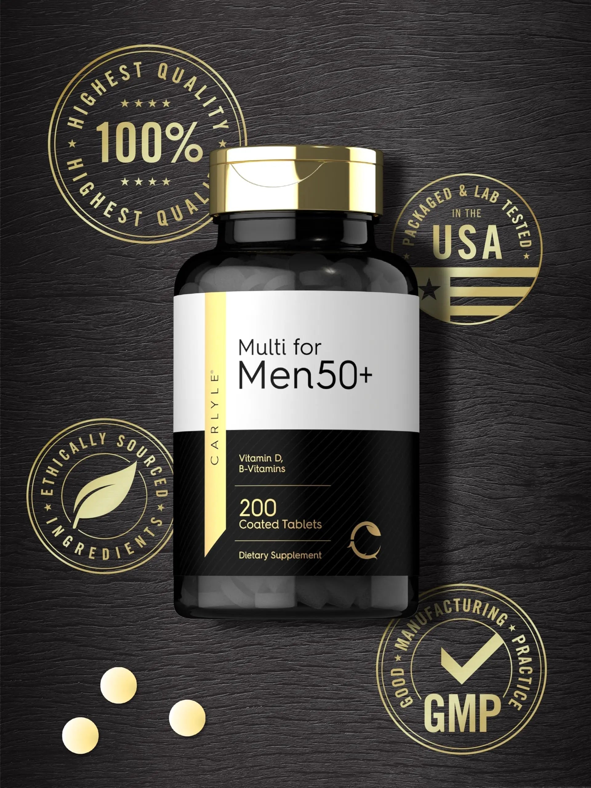 Carlyle Multivitamin for Men 50+ | 200 Count | with B Vitamins, Vitamin D, Magnesium & Zinc | Non-GMO, Gluten Free Supplement CarlyleAu supplements