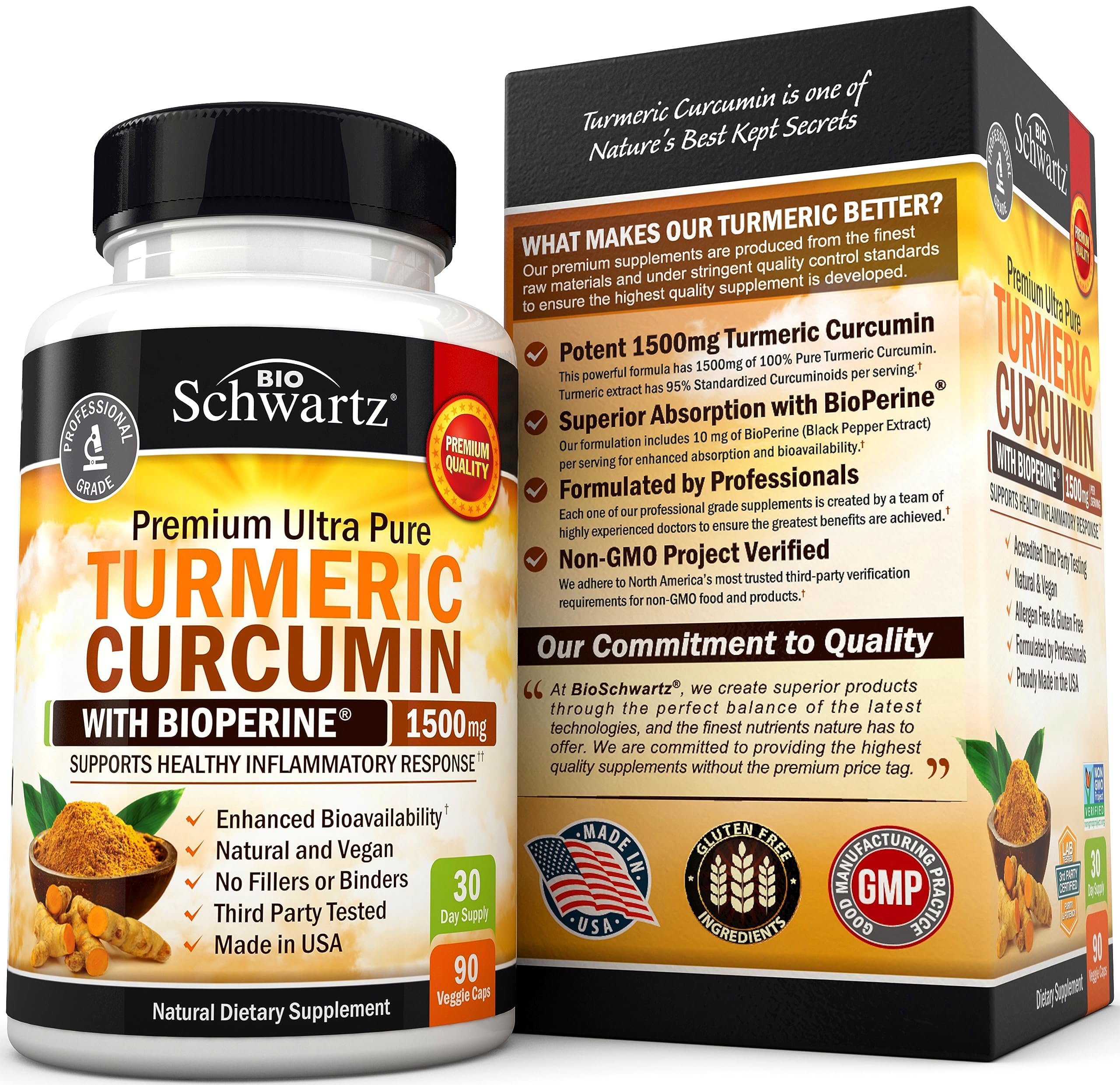 Turmeric Curcumin with Black Pepper Extract 1500mg - High Absorption BioSchwartzUS supplements