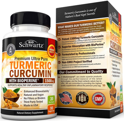 Turmeric Curcumin with Black Pepper Extract 1500mg - High Absorption BioSchwartzUS supplements