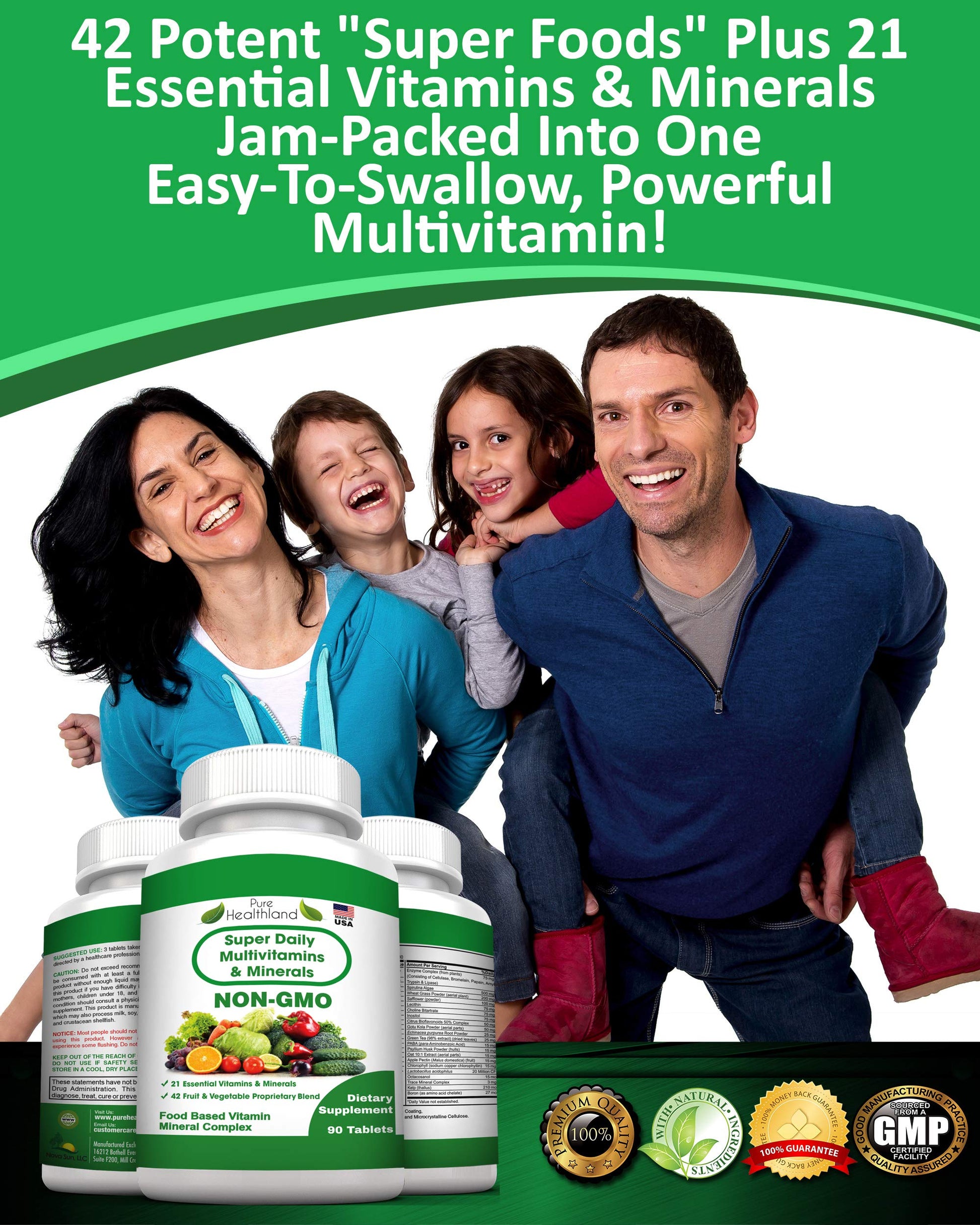 Pure Heathland Non-GMO Super Daily Multivitamin for Adults – 42 Natural Fruits & Vegetables Blend with 21 Essential Vitamins & Minerals – Vegan Coating Tablets, 90 Count, Made in USA Pure HealthlandAu supplements