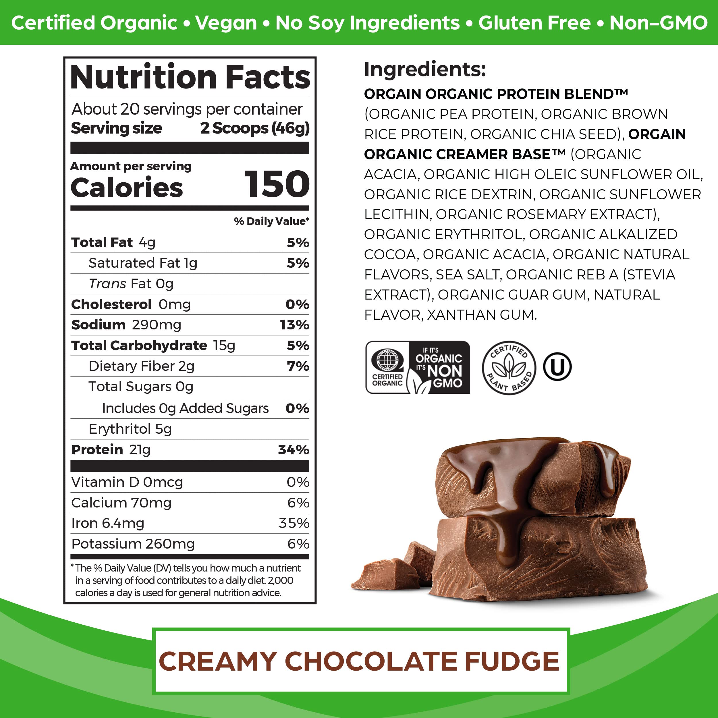 Orgain Organic Vegan Protein Powder, Creamy Chocolate Fudge - 21g Plant Based Protein OrgainUS supplements