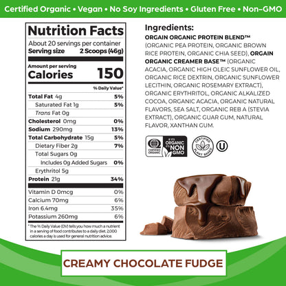 Orgain Organic Vegan Protein Powder, Creamy Chocolate Fudge - 21g Plant Based Protein OrgainUS supplements