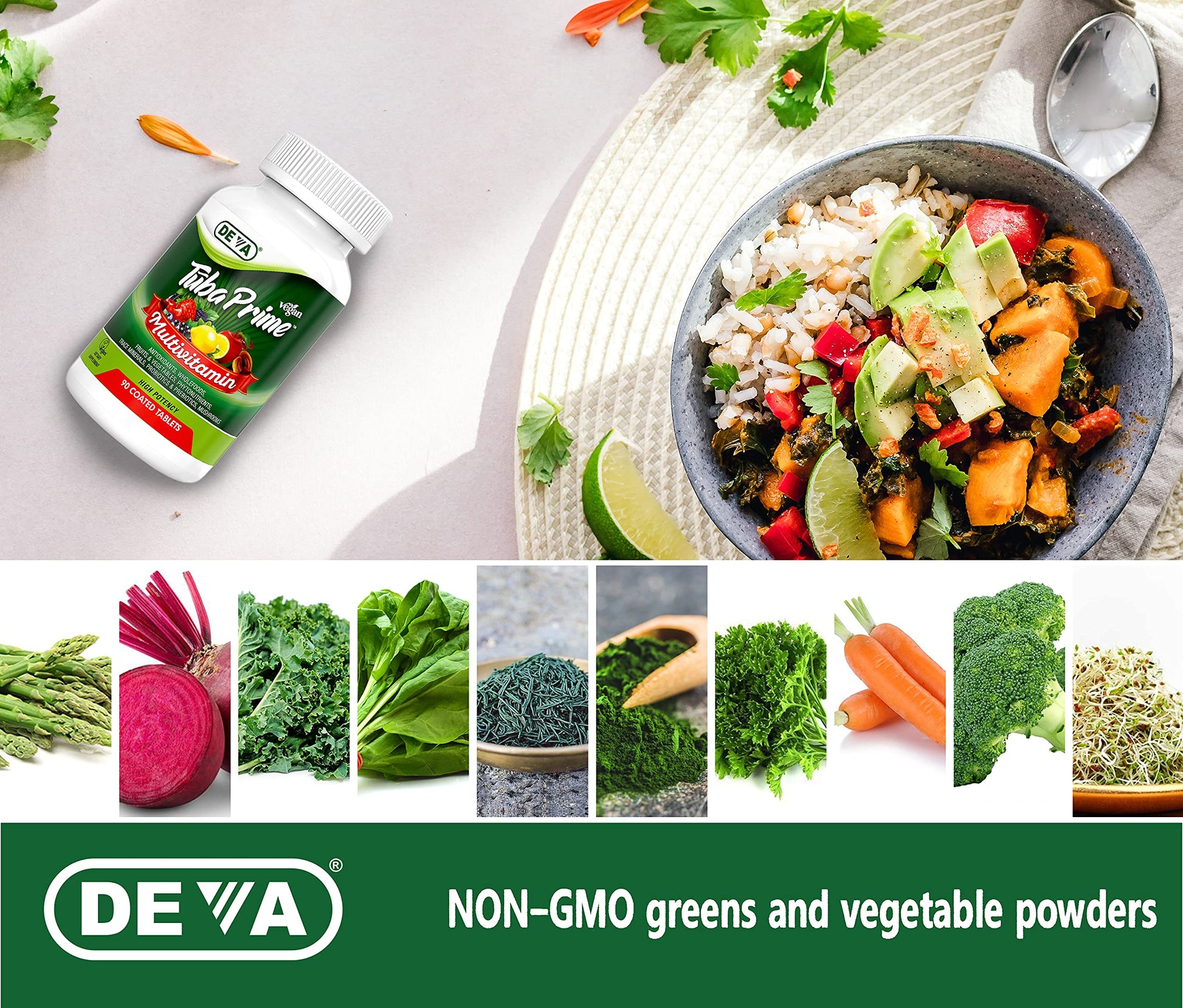 DEVA Tuba Prime Vegan Multivitamin - High-Potency Vitamin and Mineral Dietary Supplement - Antioxidants, Fruit and Vegetable Blend, Super Mushrooms, Probiotics, Prebiotics, Seeds, Herbs - 90 Tablets DEVAAu supplements