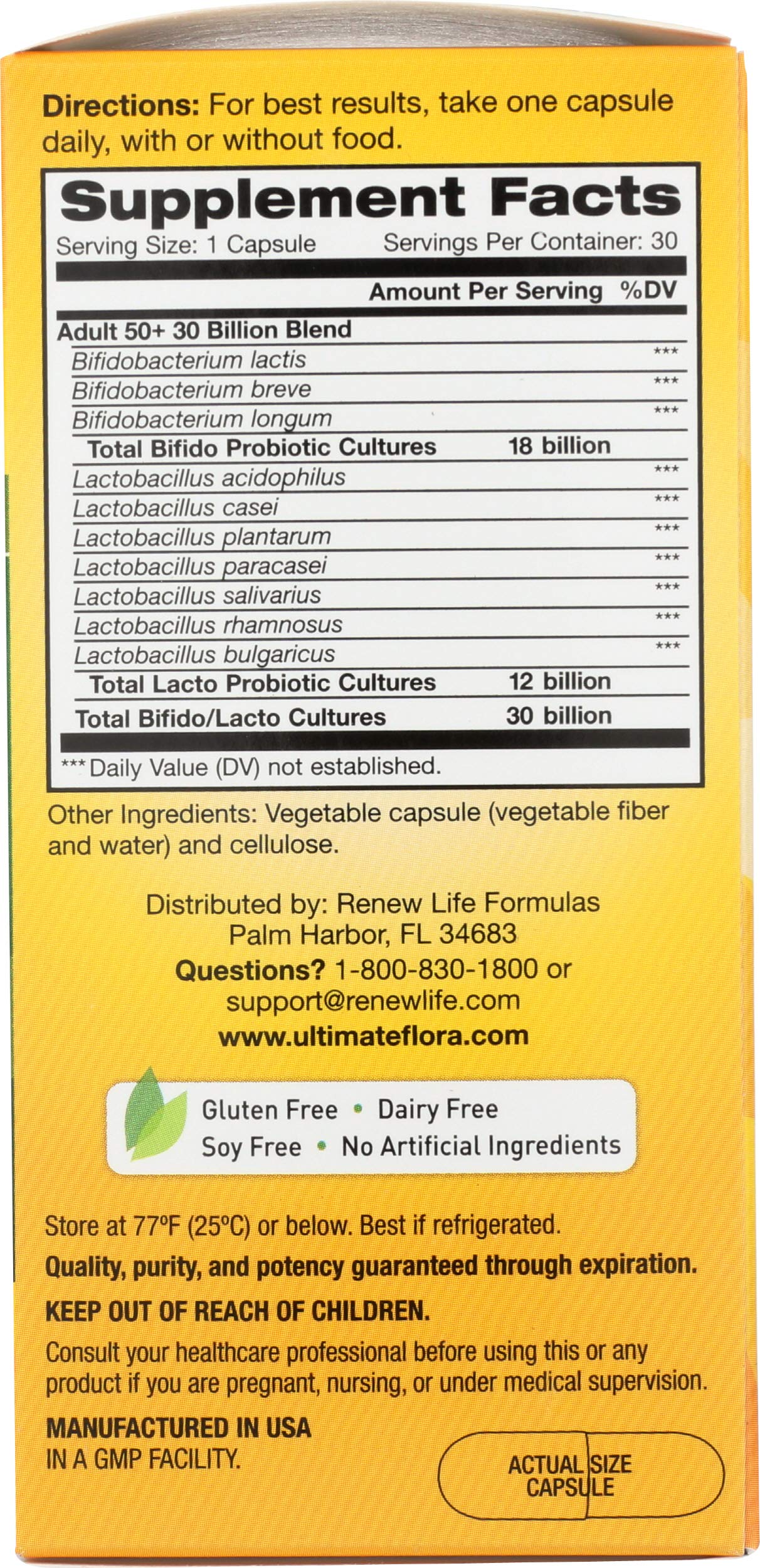 Renew Life Probiotic Adult 50 Plus Probiotic Capsules, Daily Supplement Supports Urinary, Digestive and Immune Health, L. Rhamnosus GG, Dairy, Soy and gluten-free, 30 Billion CFU, 30 Count Renew LifeAu supplements