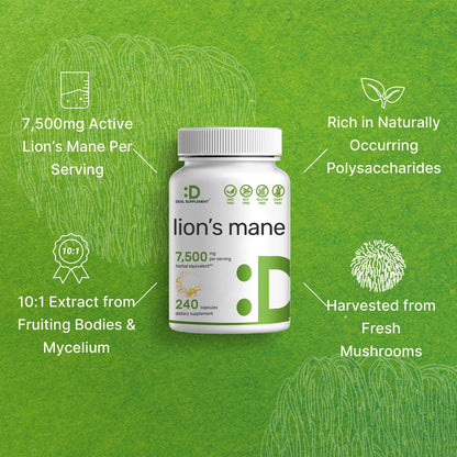 Lions Mane Mushroom Supplement, 7,500mg Per Serving, 240 Capsules – Active Fruiting DEAL SUPPLEMENTUS supplements