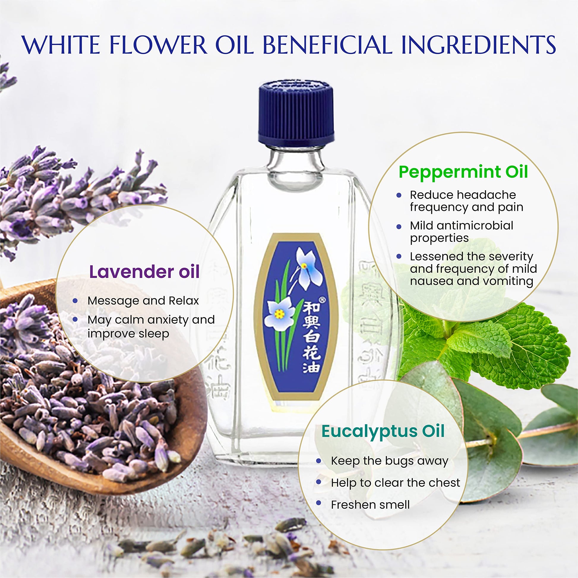 White Flower Analgesic Balm Embrocation Medicated Oil (Hoe Hin Pak Fah Yeow) (20ml/ Pack of 3) White FlowerAu supplements