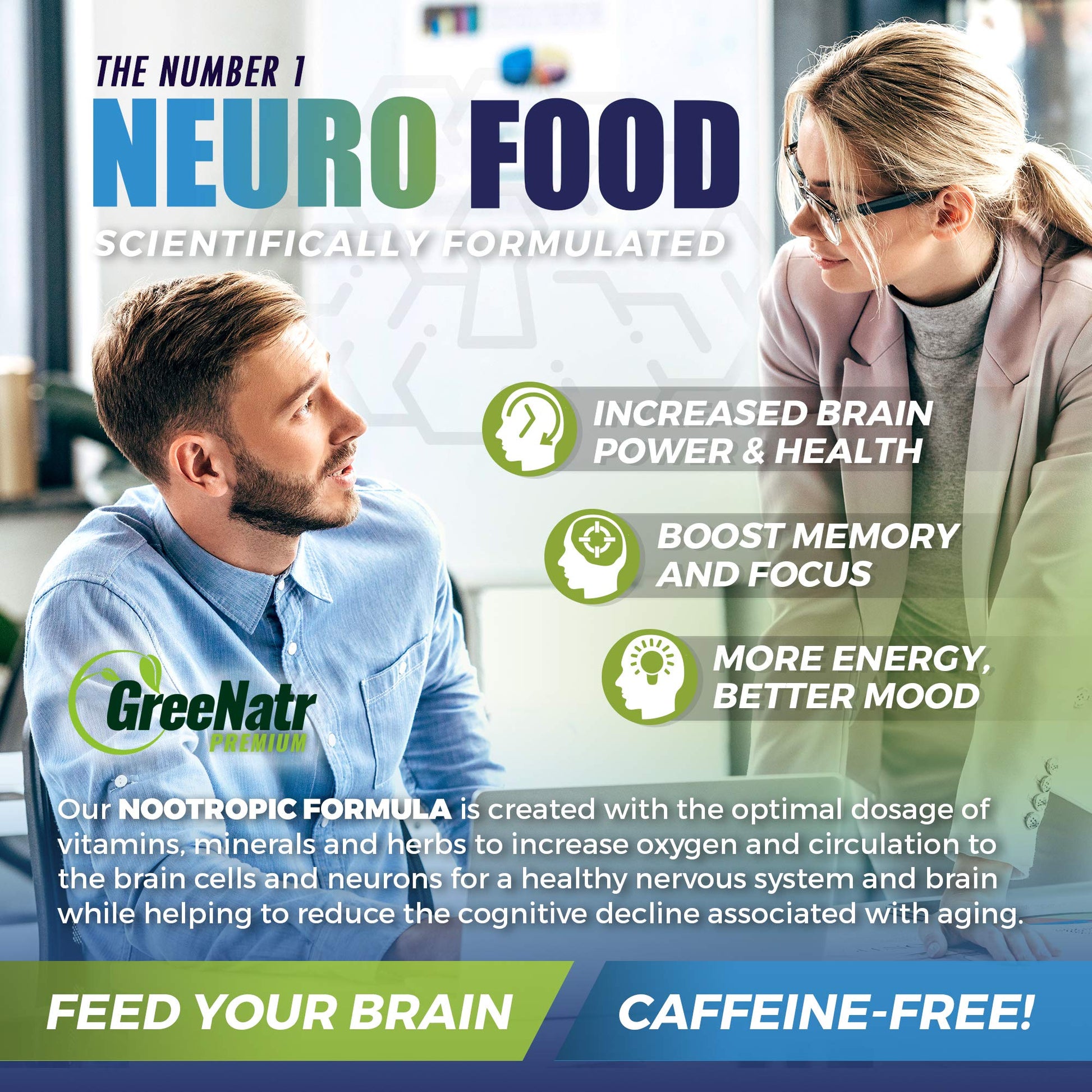 GreeNatr Brain Supplement with B12 Vitamin for Enhanced Memory, Energy, Focus, and Clarity GreeNatrAu supplements