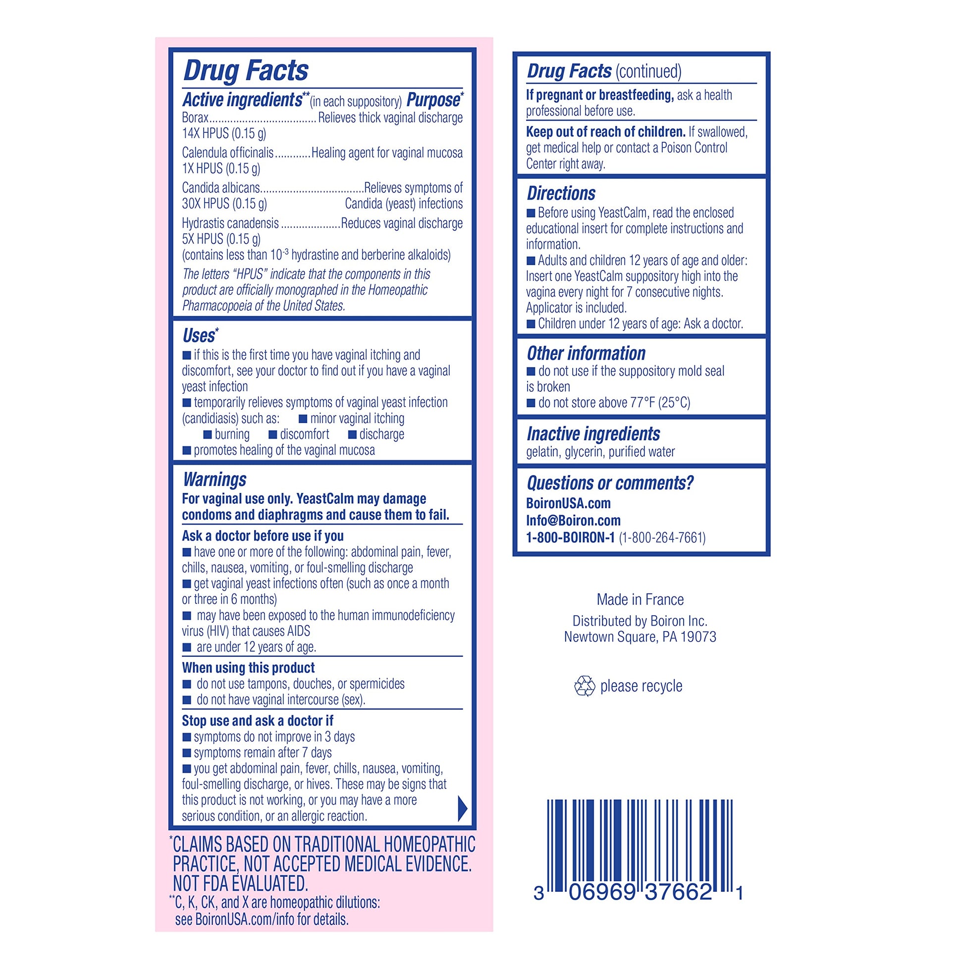 oiron YeastCalm Homeopathic Suppositories for Yeast Infections, Burning, Discharge BoironAu supplements